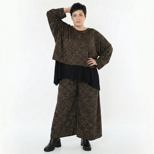 AKH Fashion Überwurf in kastiger Form, aus Materialmix, 1516.06048, Schwarz/Cognac/Orange