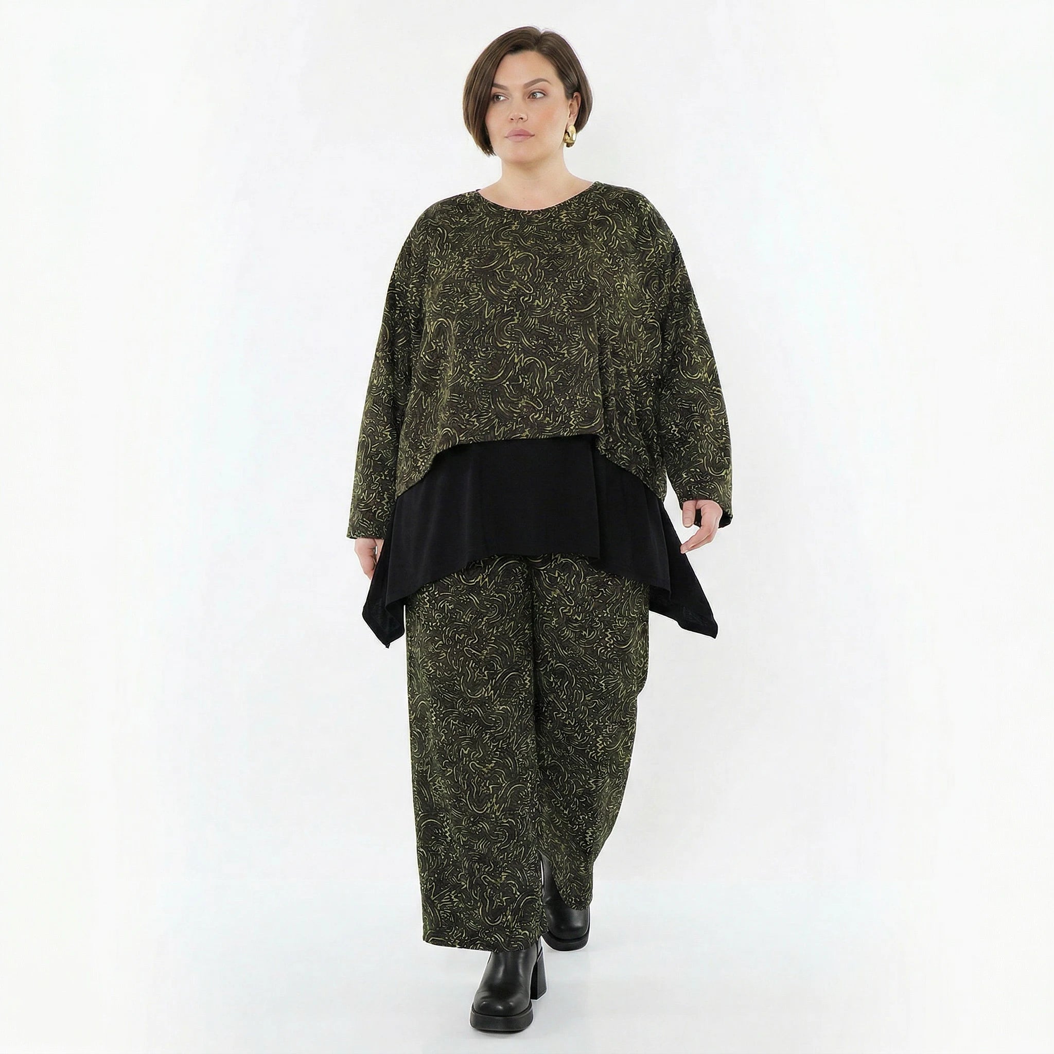 Marlene Hose von AKH Fashion aus Materialmix, 1516.02063, Schwarz/Neongrün/Cognac, Schick