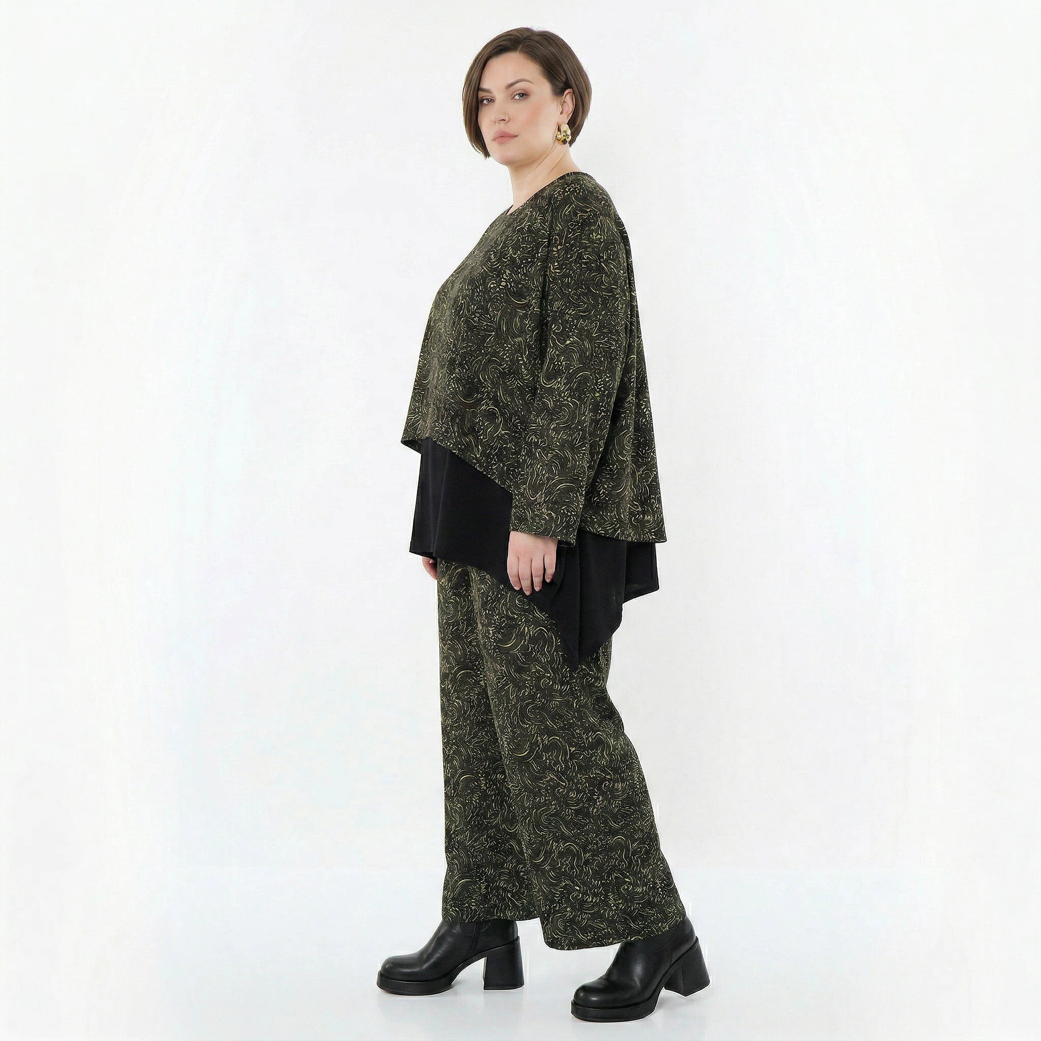 Marlene Hose von AKH Fashion aus Materialmix, 1516.02063, Schwarz/Neongrün/Cognac, Schick