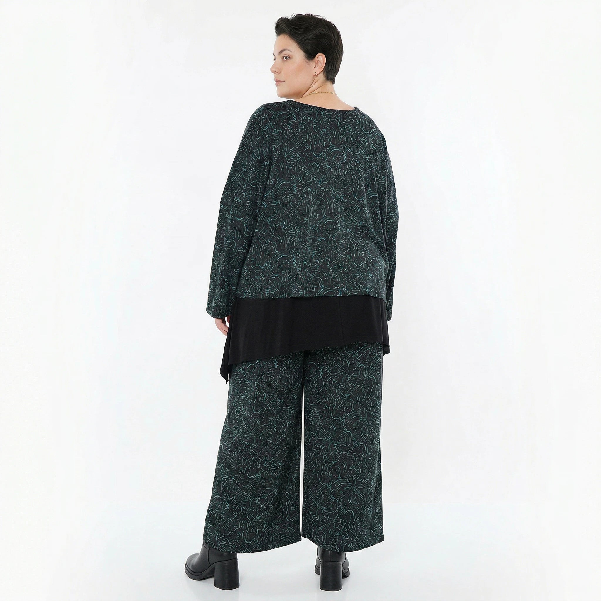 Marlene Hose von AKH Fashion aus Materialmix, 1516.02063, Schwarz/Petrol/Grün, Kringel