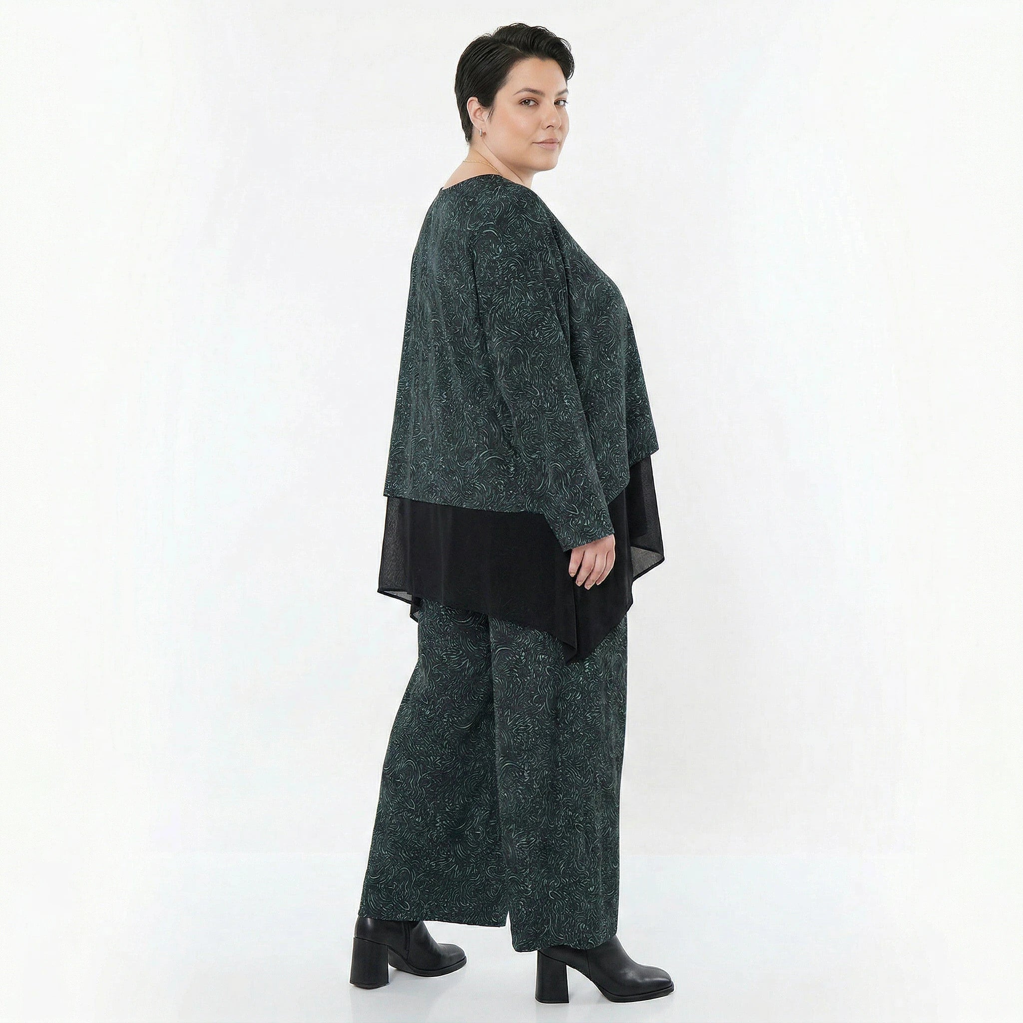 Marlene Hose von AKH Fashion aus Materialmix, 1516.02063, Schwarz/Petrol/Grün, Kringel