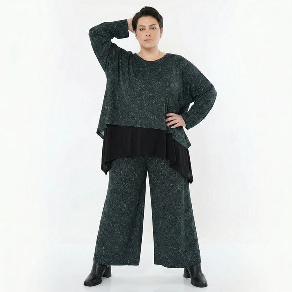 Marlene Hose von AKH Fashion aus Materialmix, 1516.02063, Schwarz/Petrol/Grün, Kringel