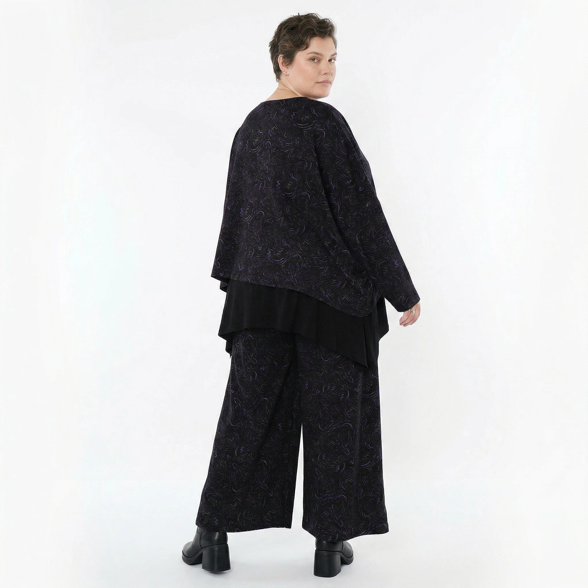 Marlene Hose von AKH Fashion aus Materialmix, 1516.02063, Schwarz/Violett/Grau, Kringel