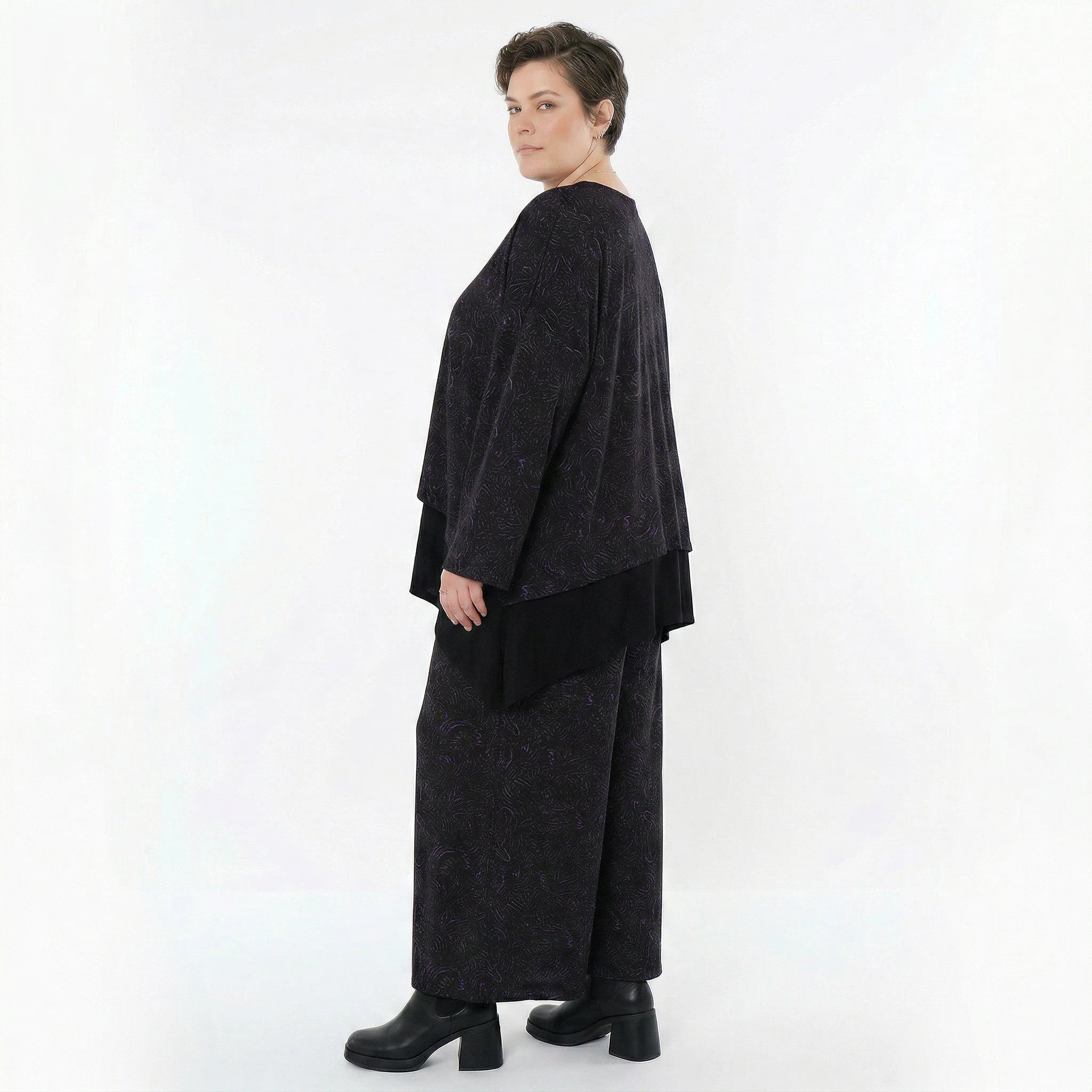 Marlene Hose von AKH Fashion aus Materialmix, 1516.02063, Schwarz/Violett/Grau, Kringel