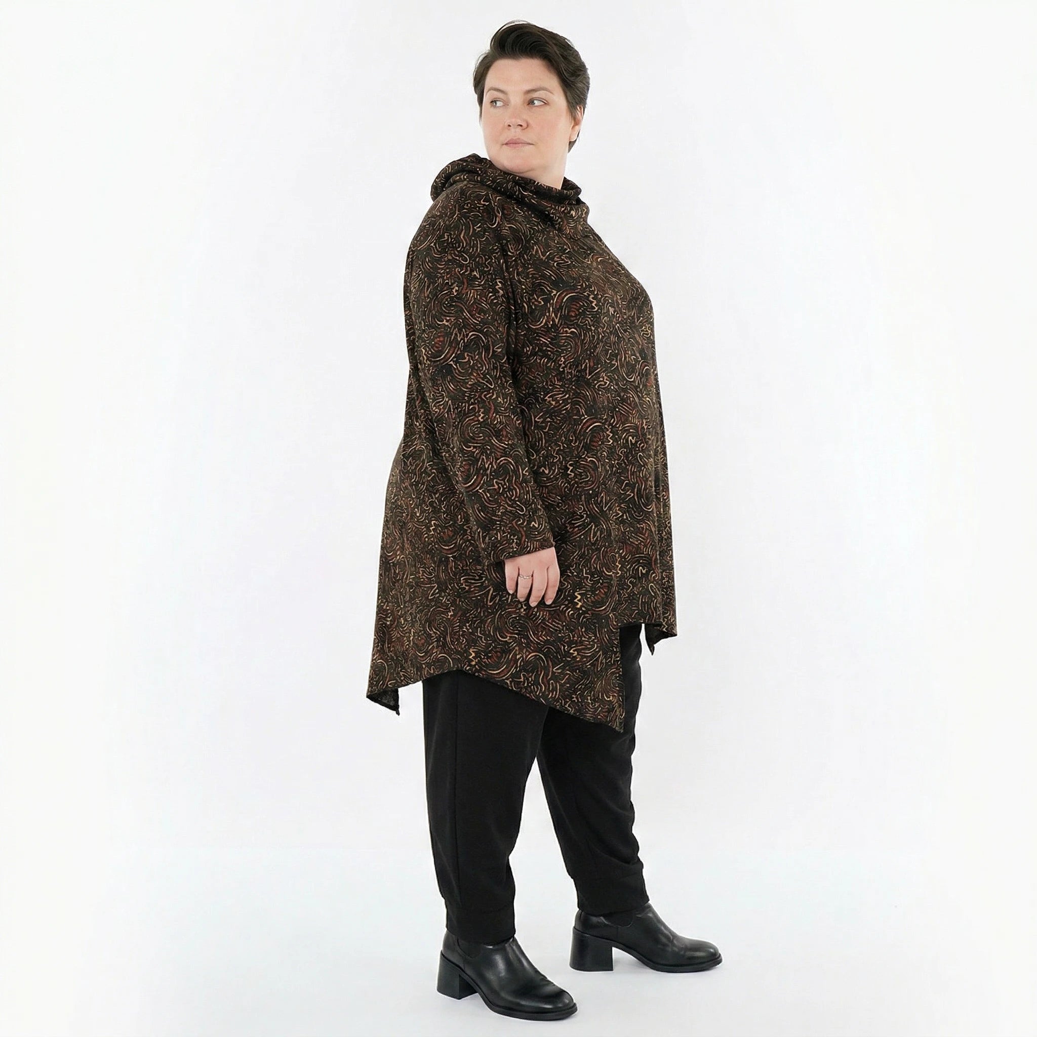 AKH Fashion Bigshirt in asymmetrischer Form, aus Materialmix, 1516.06061, Cognac