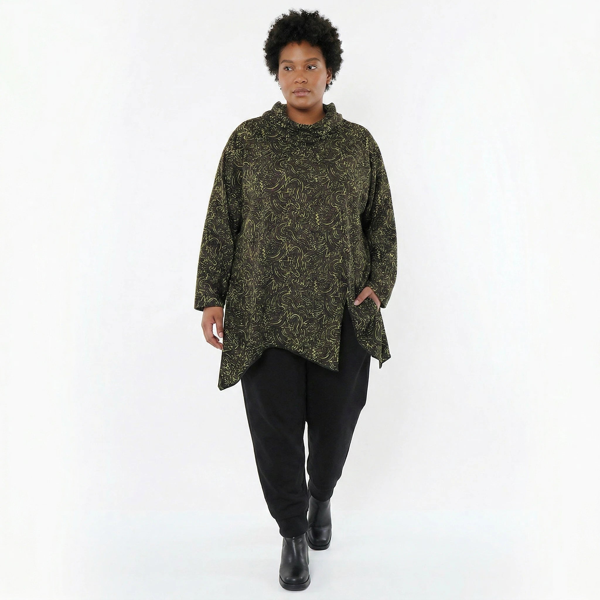 AKH Fashion Bigshirt in asymmetrischer Form, aus Materialmix, 1516.06061, Neongrün