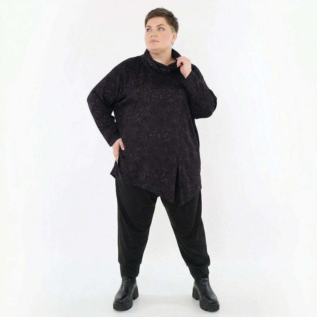 AKH Fashion Bigshirt in asymmetrischer Form, aus Materialmix, 1516.06061, Violett