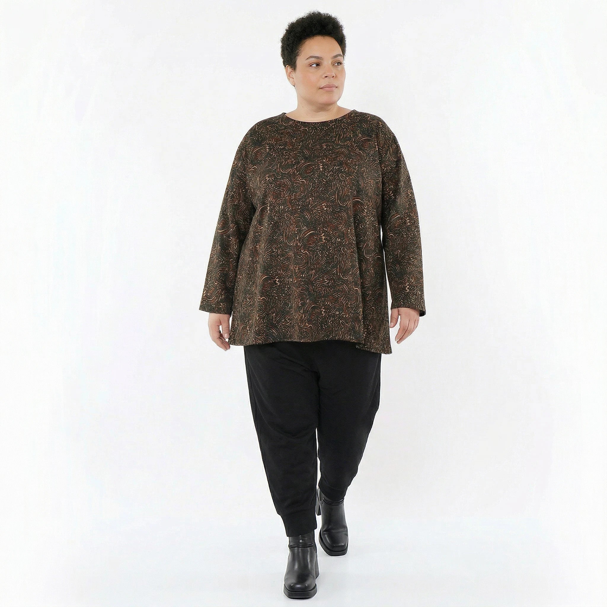 AKH Fashion Bigshirt in gerundeter Form, aus Materialmix, 1516.06815, Cognac