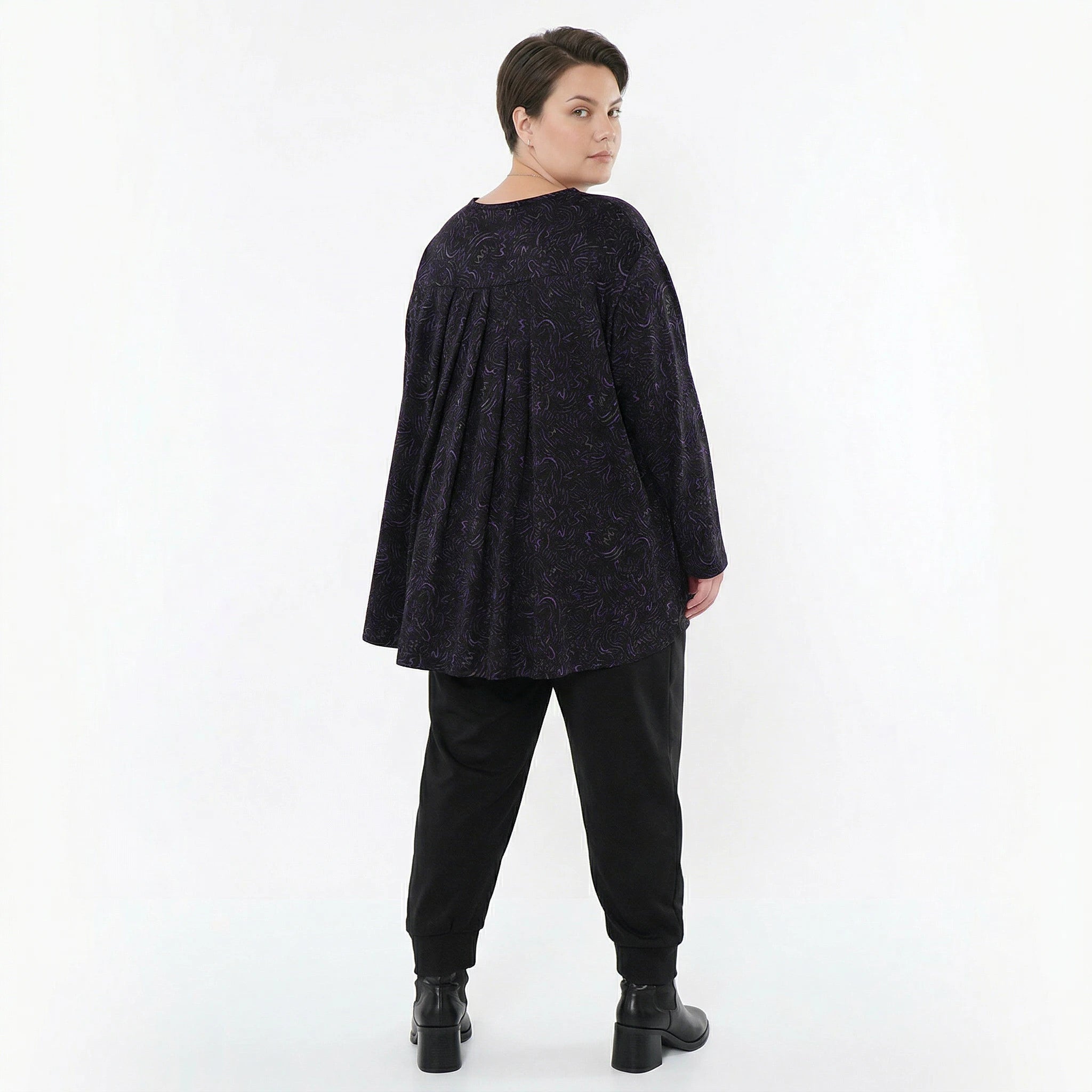 AKH Fashion Bigshirt in gerundeter Form, aus Materialmix, 1516.06815, Violett