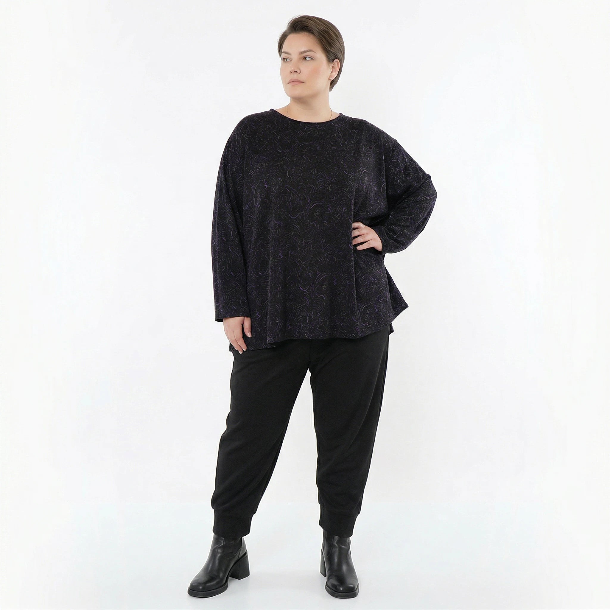 AKH Fashion Bigshirt in gerundeter Form, aus Materialmix, 1516.06815, Violett