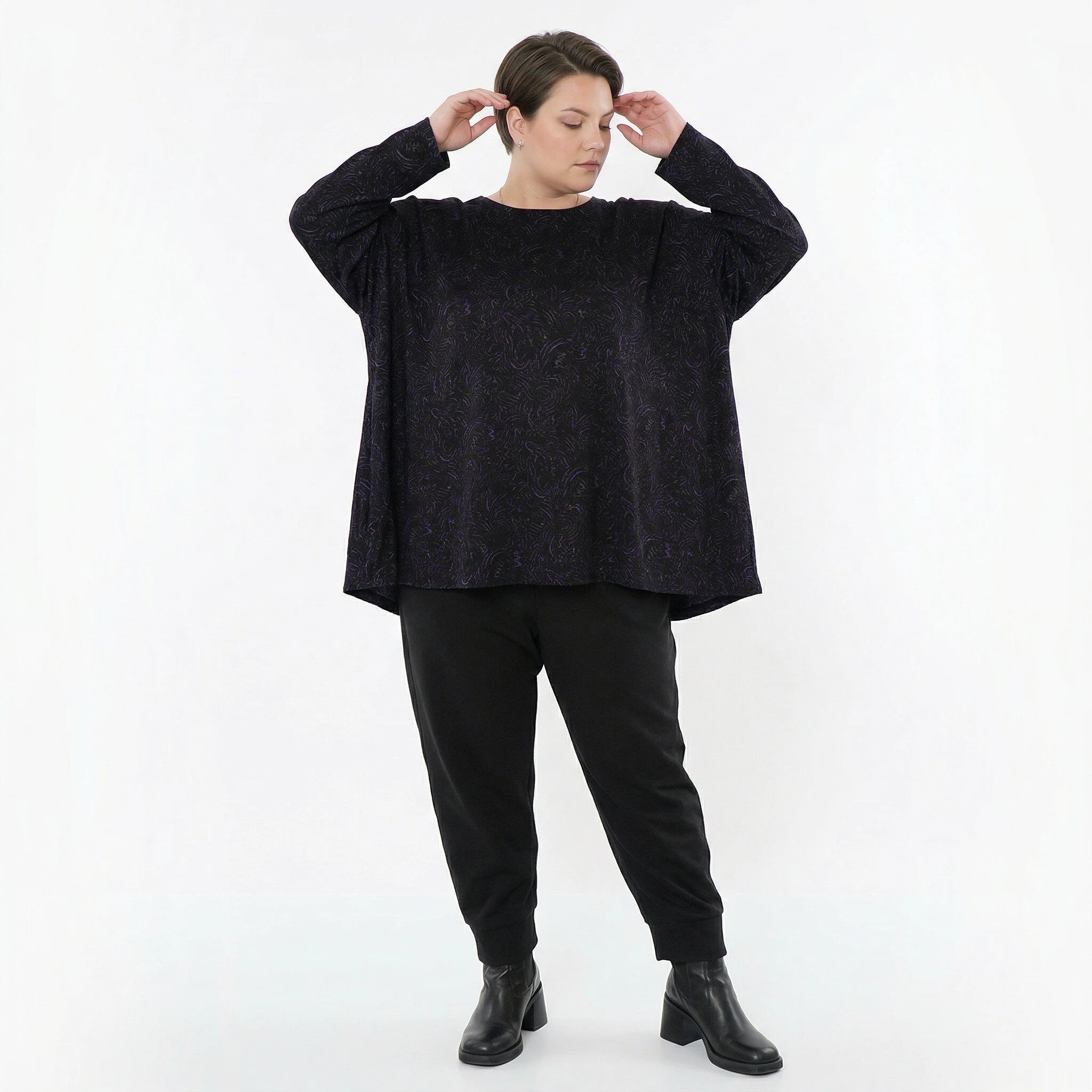 AKH Fashion Bigshirt in gerundeter Form, aus Materialmix, 1516.06815, Violett