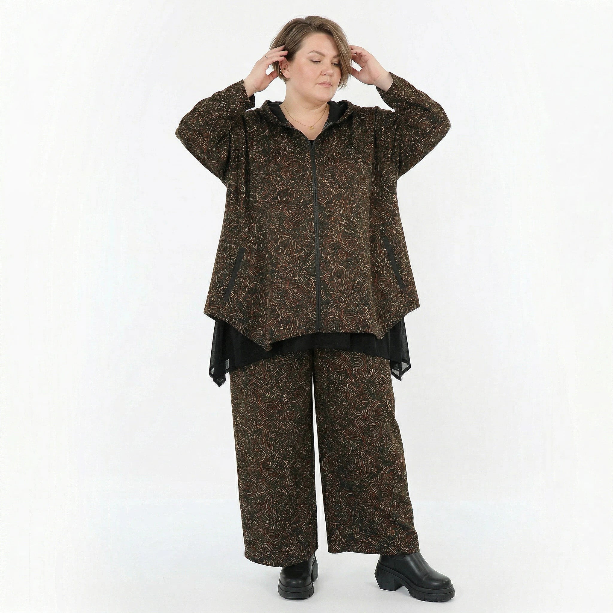 AKH Fashion Jacke in kastiger Form, aus Materialmix, 1516.07076, Cognac