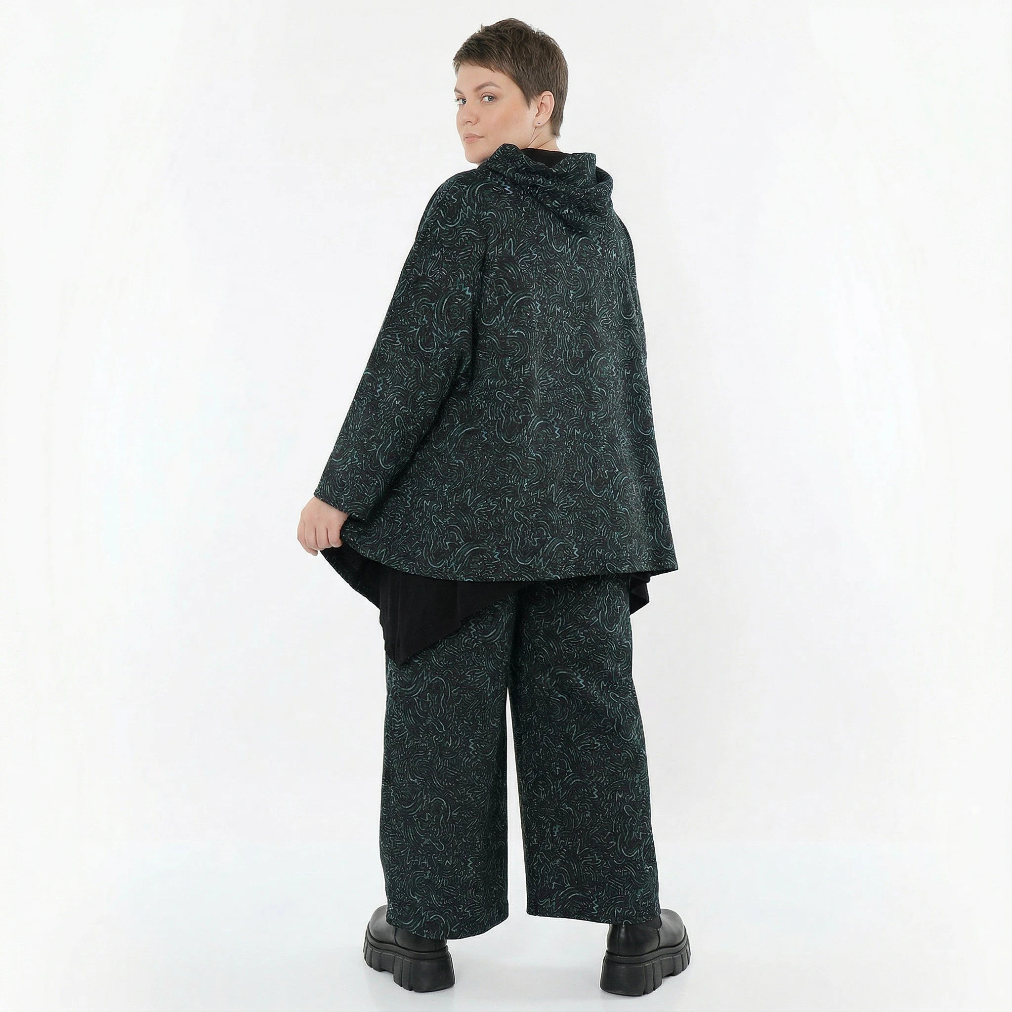 AKH Fashion Jacke in kastiger Form, aus Materialmix, 1516.07076, Petrol