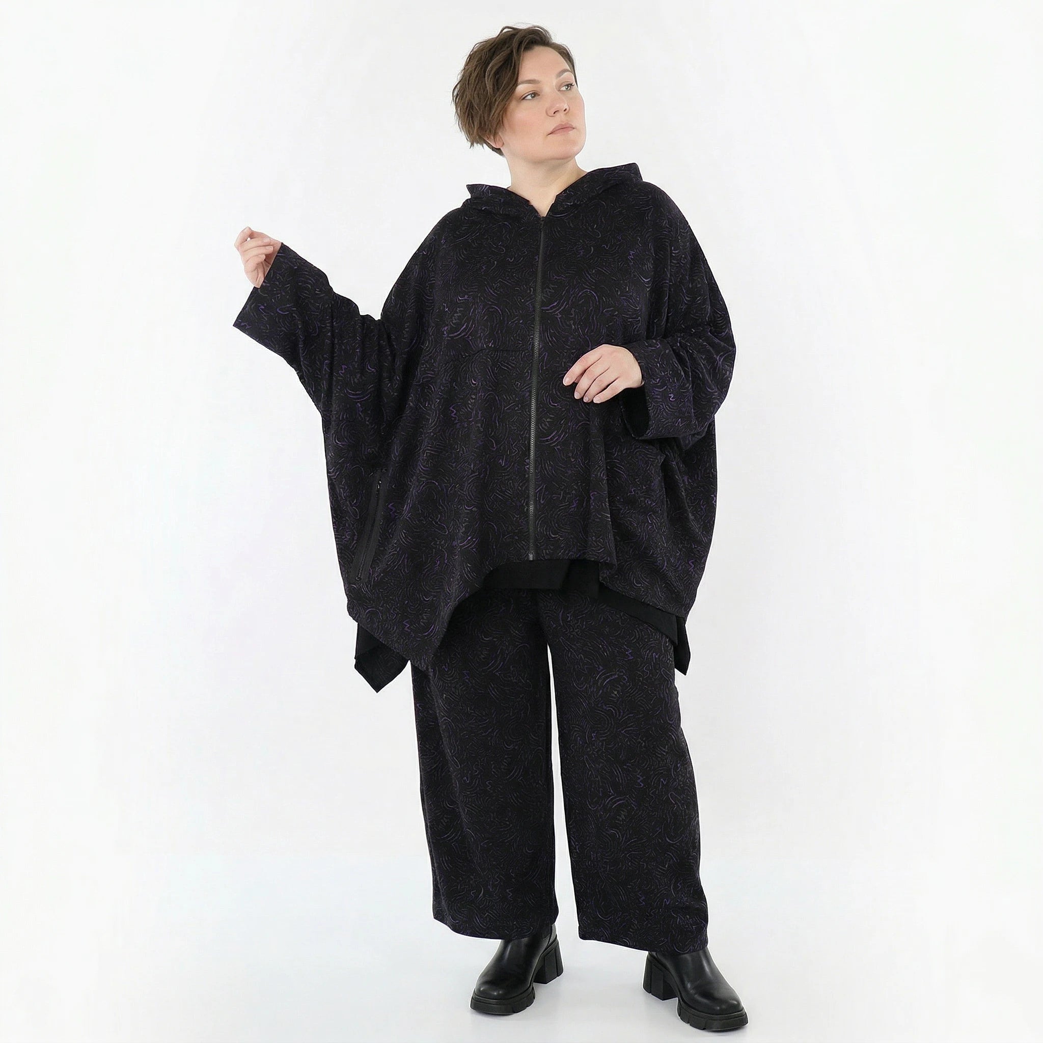 AKH Fashion Jacke in kastiger Form, aus Materialmix, 1516.07076, Violett