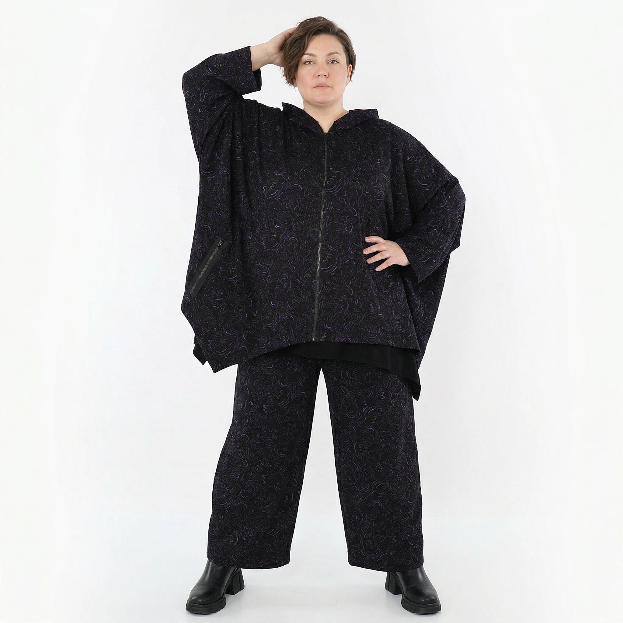 AKH Fashion Jacke in kastiger Form, aus Materialmix, 1516.07076, Violett