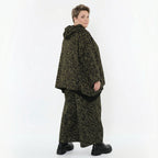 Jacquard Marlenehose in Schwarz Neongrün und Cognac mit Kringelmuster Flügeltaschen
