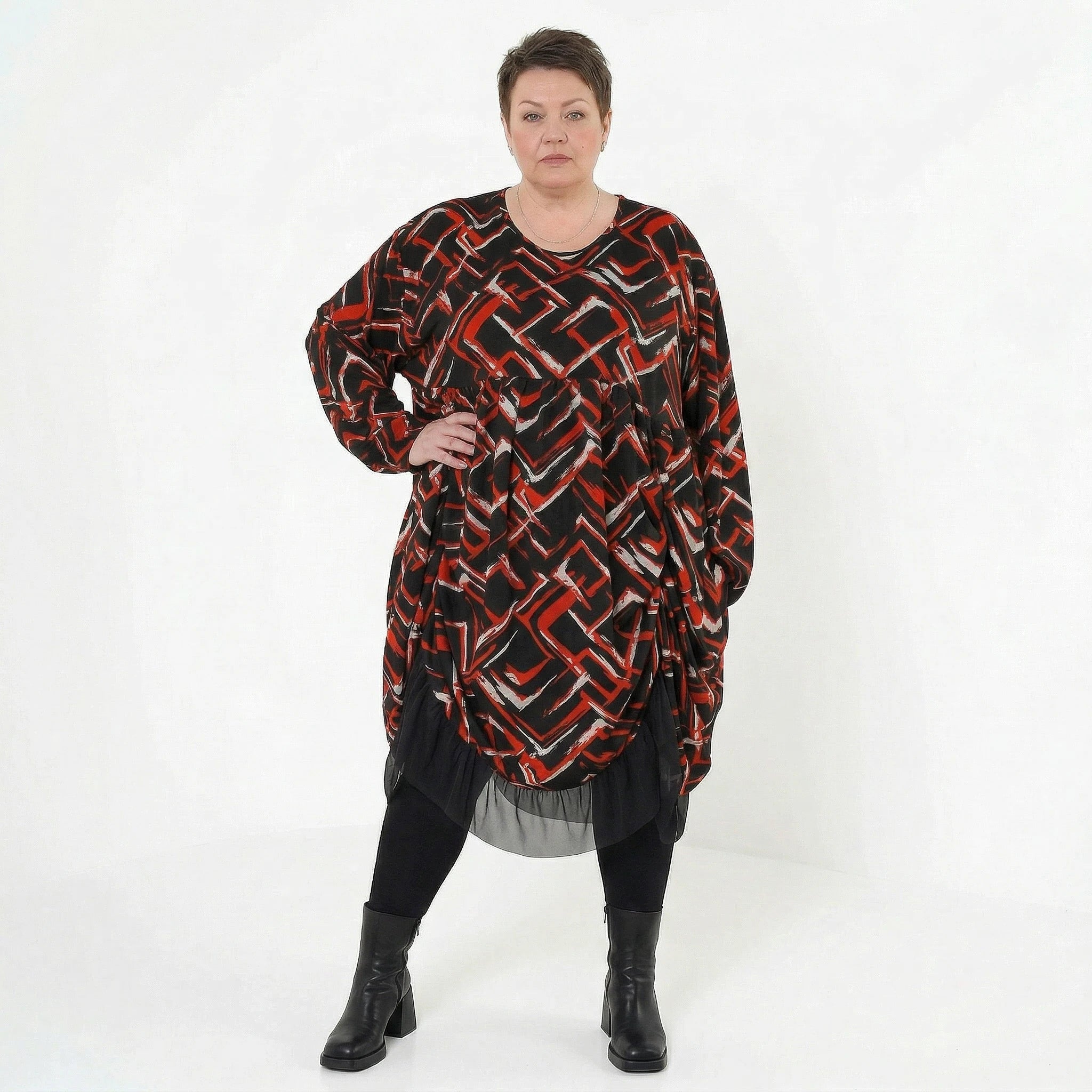 Ballonkleid von AKH Fashion aus Viskose, 1517.07128, Schwarz/Rot/Weiß, Pinselstrich