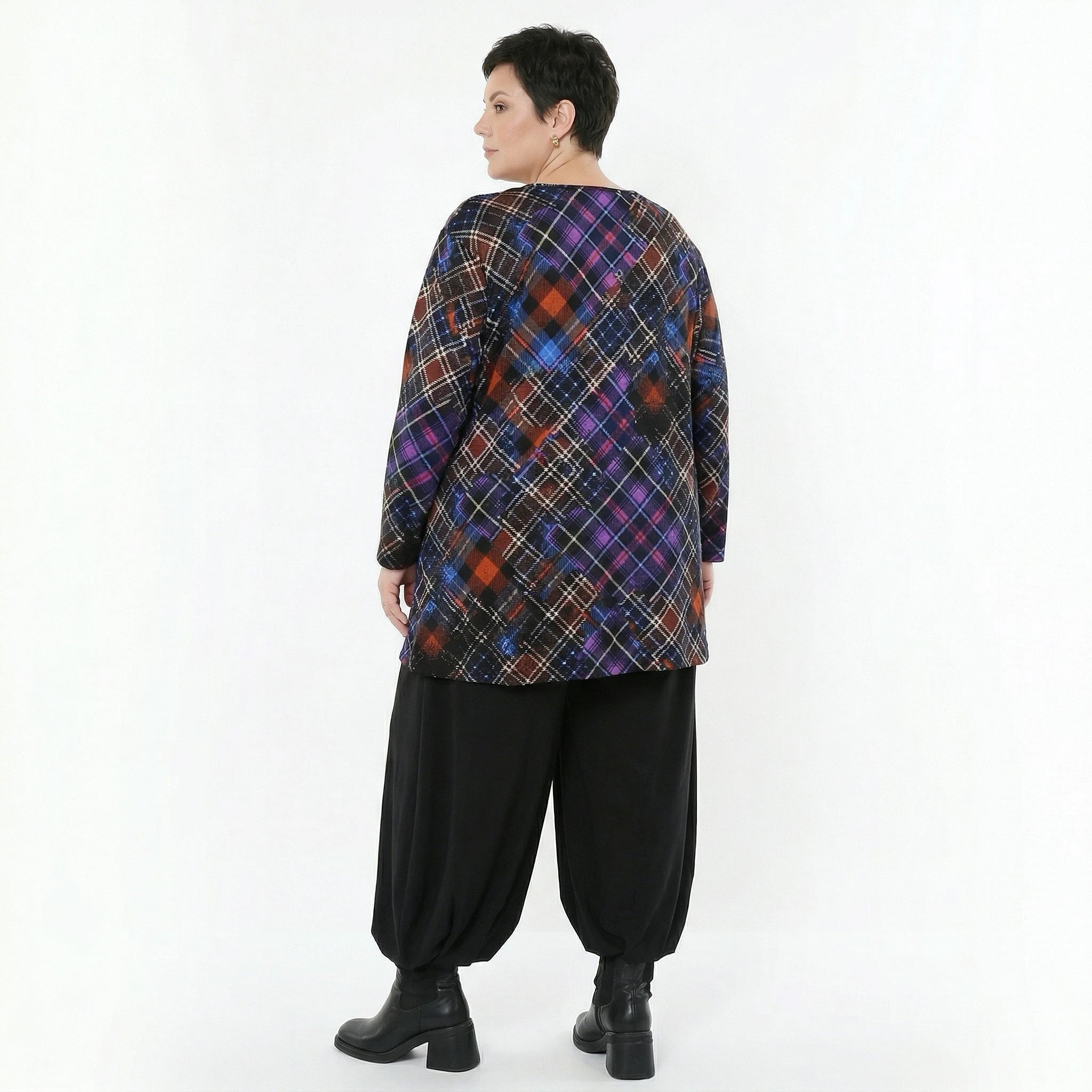 AKH Fashion Bigshirt in Glocken-Form, aus Viskose, 1518.01892, Multicolor/Blau, Kariert, Schick