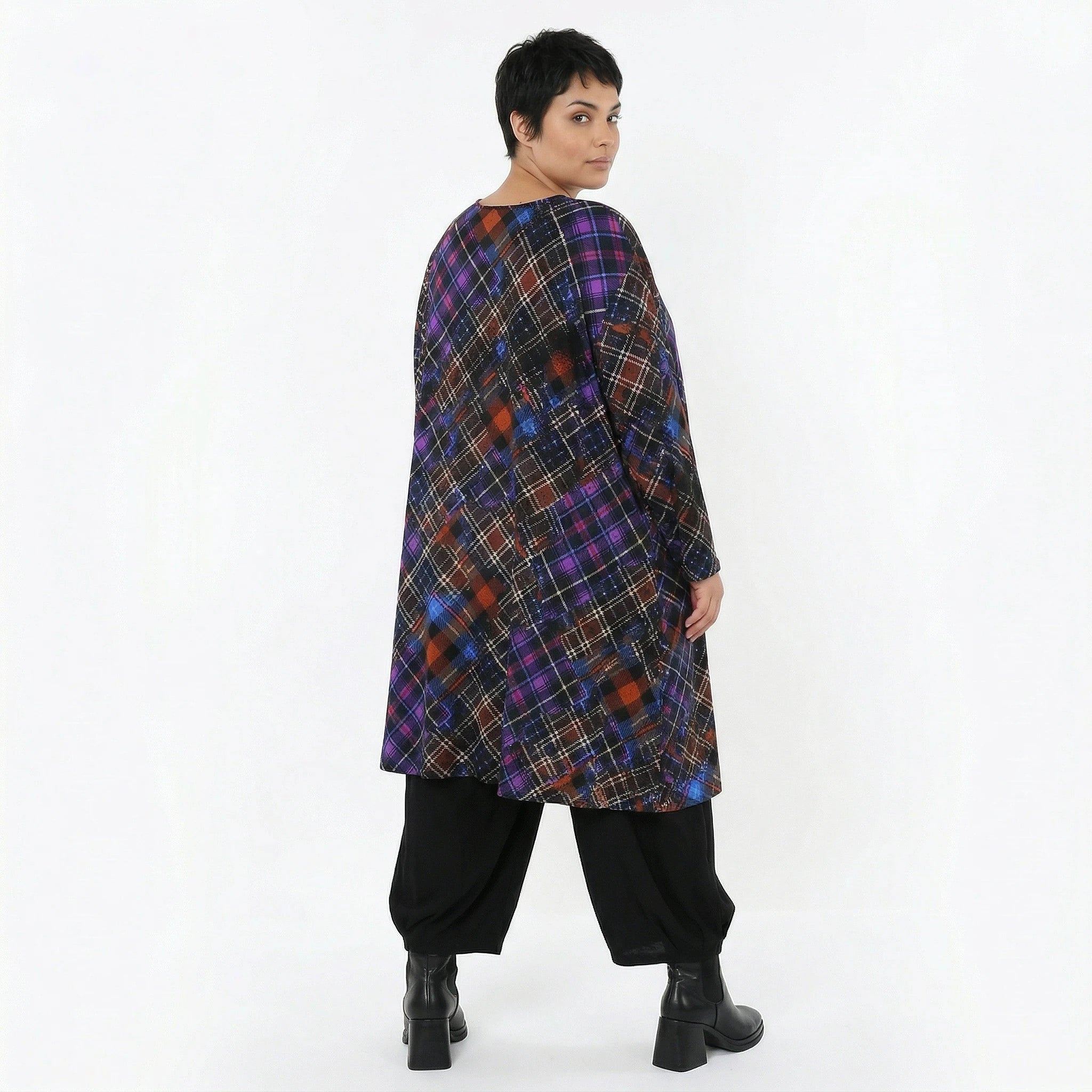 A-Form Bigshirt von AKH Fashion aus Viskose, 1518.02666, Multicolor/Blau, Kariert, Ausgefallen
