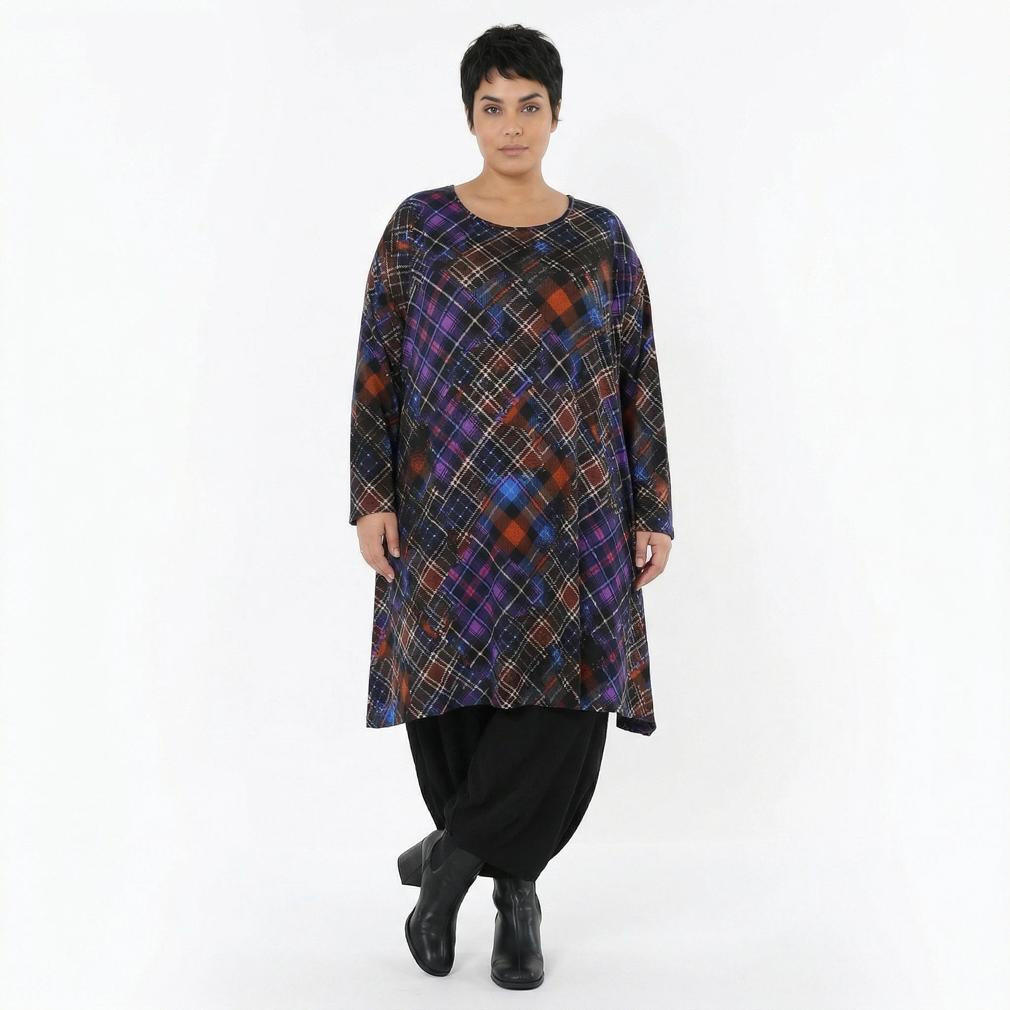 A-Form Bigshirt von AKH Fashion aus Viskose, 1518.02666, Multicolor/Blau, Kariert, Ausgefallen