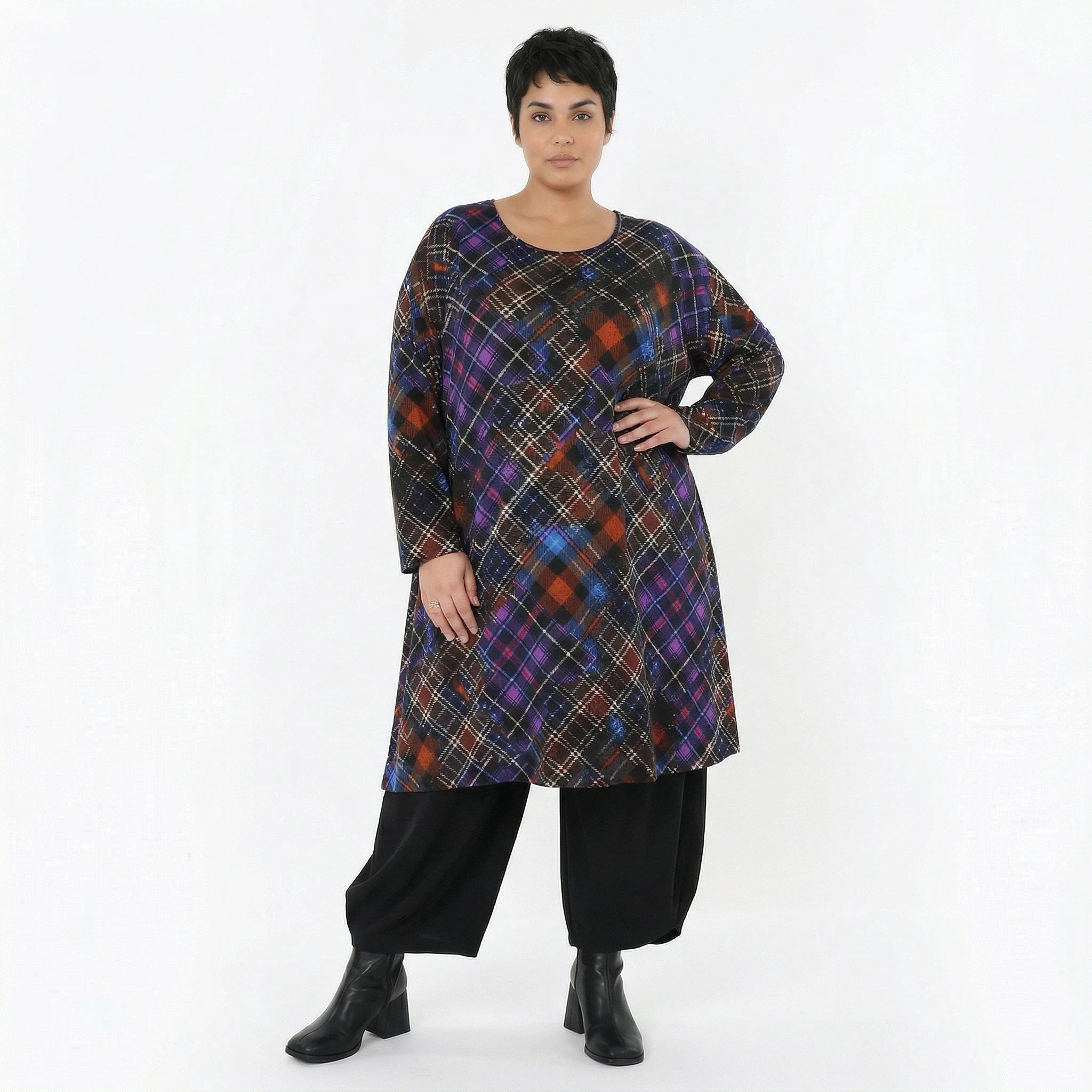 A-Form Bigshirt von AKH Fashion aus Viskose, 1518.02666, Multicolor/Blau, Kariert, Ausgefallen