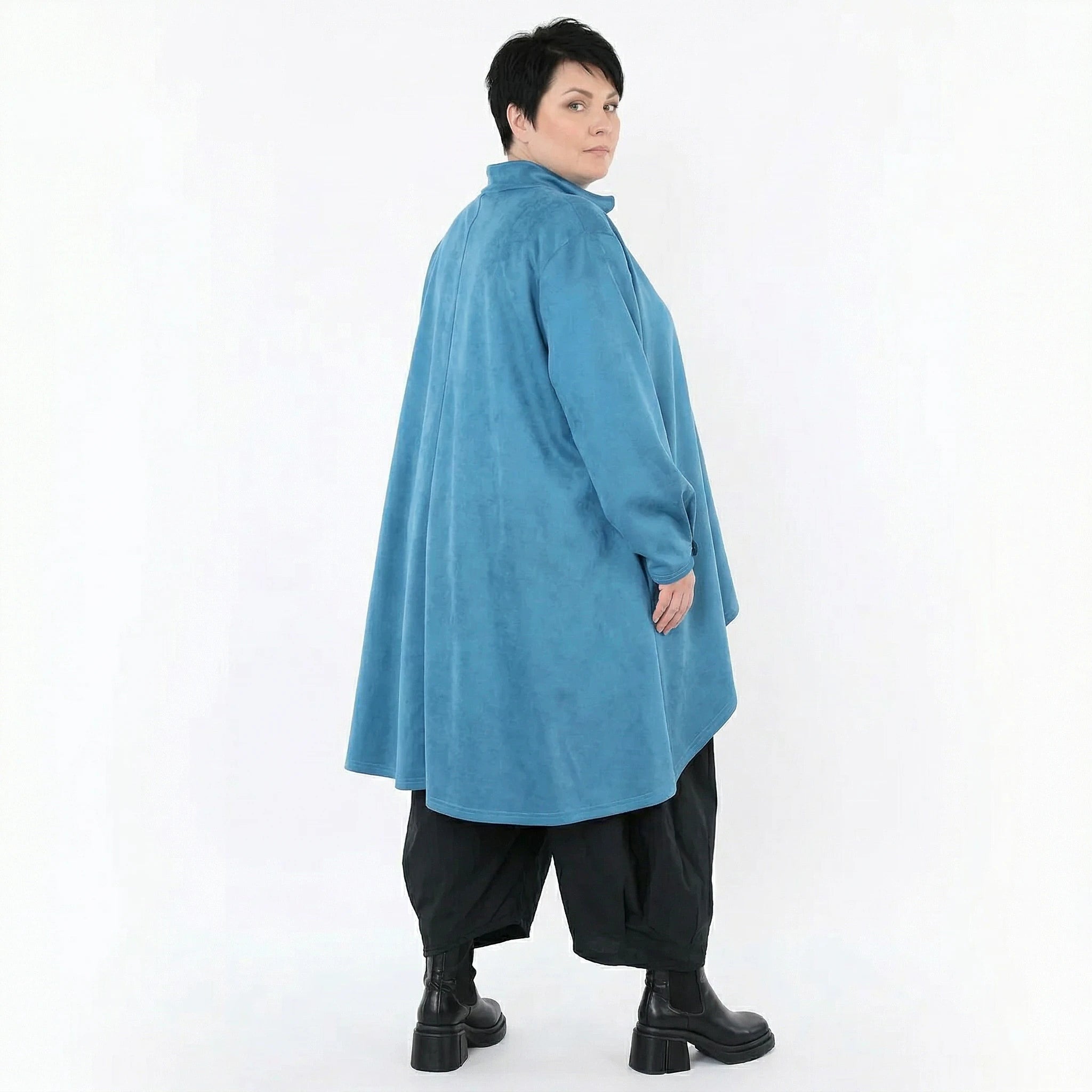 AKH Fashion Jacke in Vokuhila-Form, aus Polyester, 1520.07119, Petrol, Ausgefallen, Schick