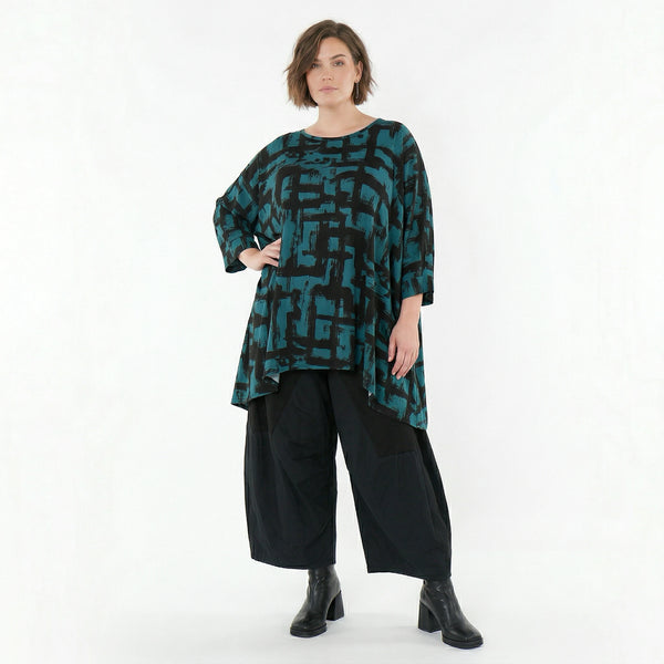 A-Form Bigshirt von AKH Fashion aus Viskose, 1519.07116, Petrol/Schwarz, Pinselstrich, Schick
