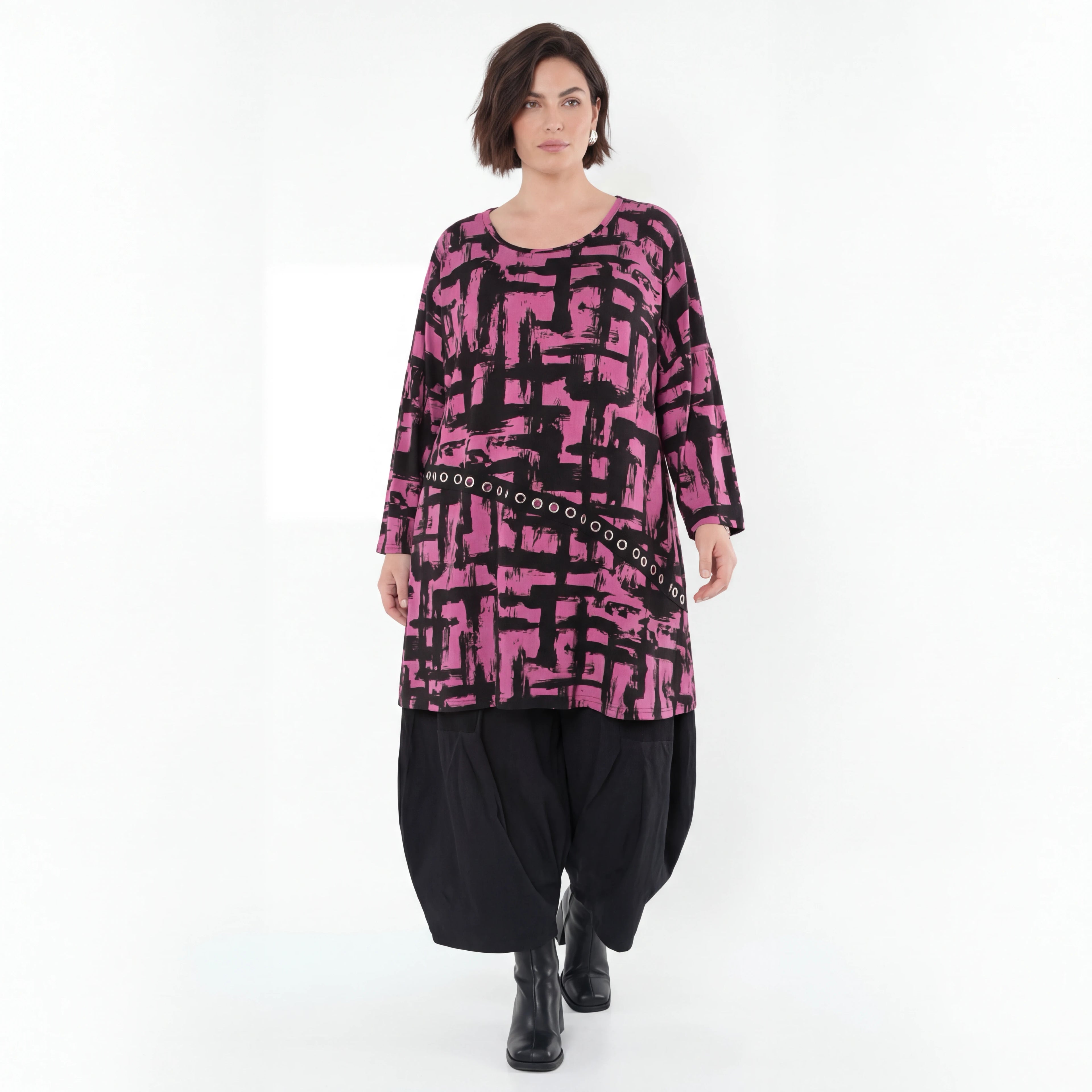 A-Form Bigshirt von AKH Fashion aus Viskose, 1519.07126, Fuchsia/Schwarz, Pinselstrich