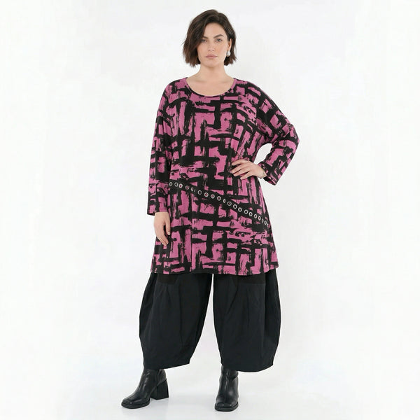 A-Form Bigshirt von AKH Fashion aus Viskose, 1519.07126, Fuchsia/Schwarz, Pinselstrich