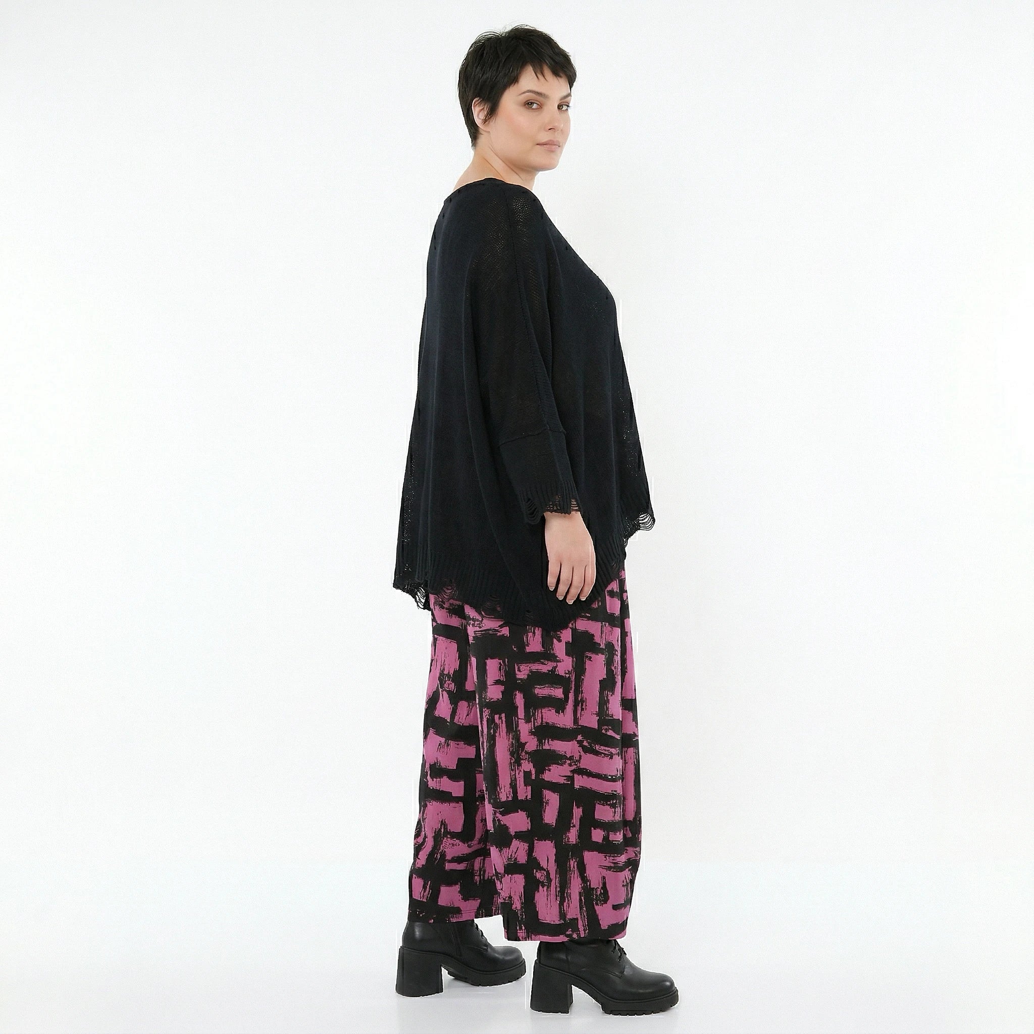 Ballonhose von AKH Fashion aus Viskose, 1519.08069, Fuchsia/Schwarz, Pinselstrich, Schick