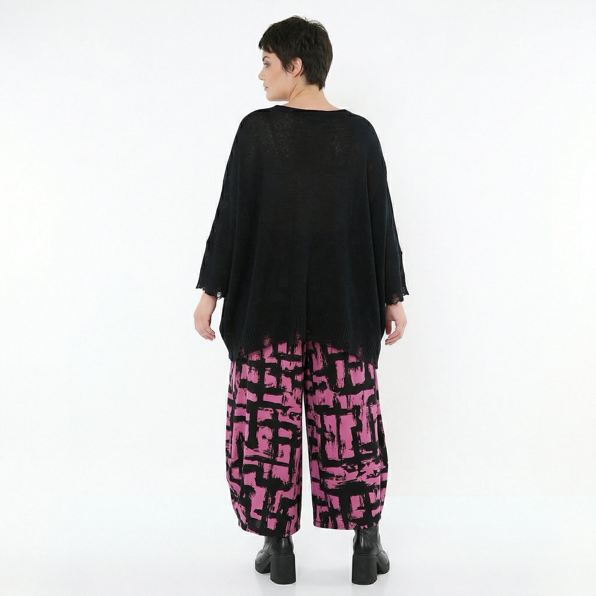 Ballonhose von AKH Fashion aus Viskose, 1519.08069, Fuchsia/Schwarz, Pinselstrich, Schick