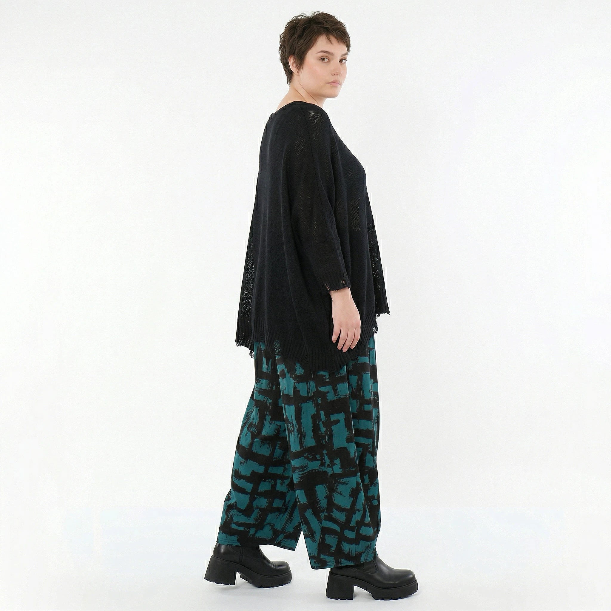 Ballonhose von AKH Fashion aus Viskose, 1519.08069, Petrol/Schwarz, Pinselstrich, Schick