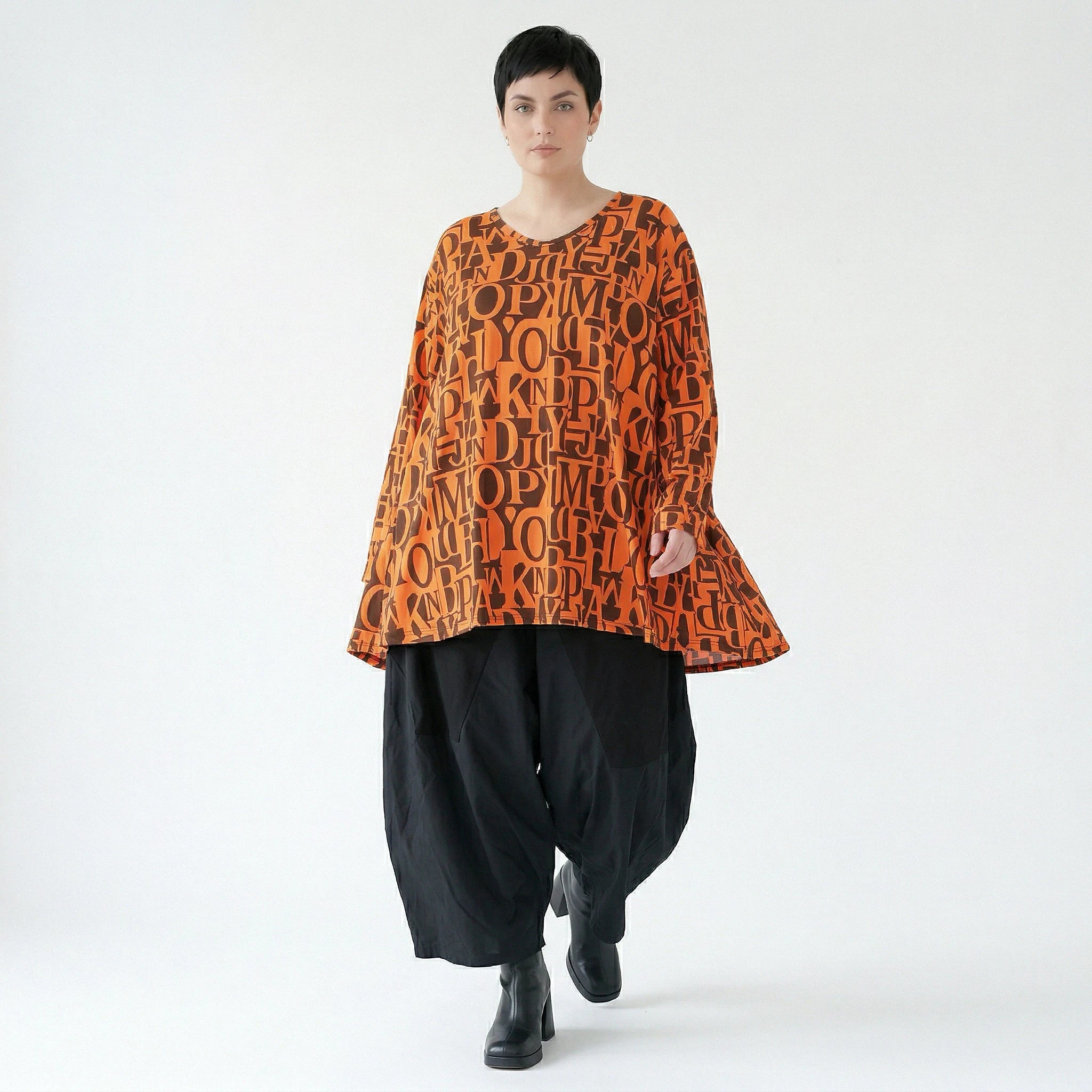 A-Form Bigshirt von AKH Fashion aus Viskose, 1500593, Orange/Braun, Buchstaben, Ausgefallen