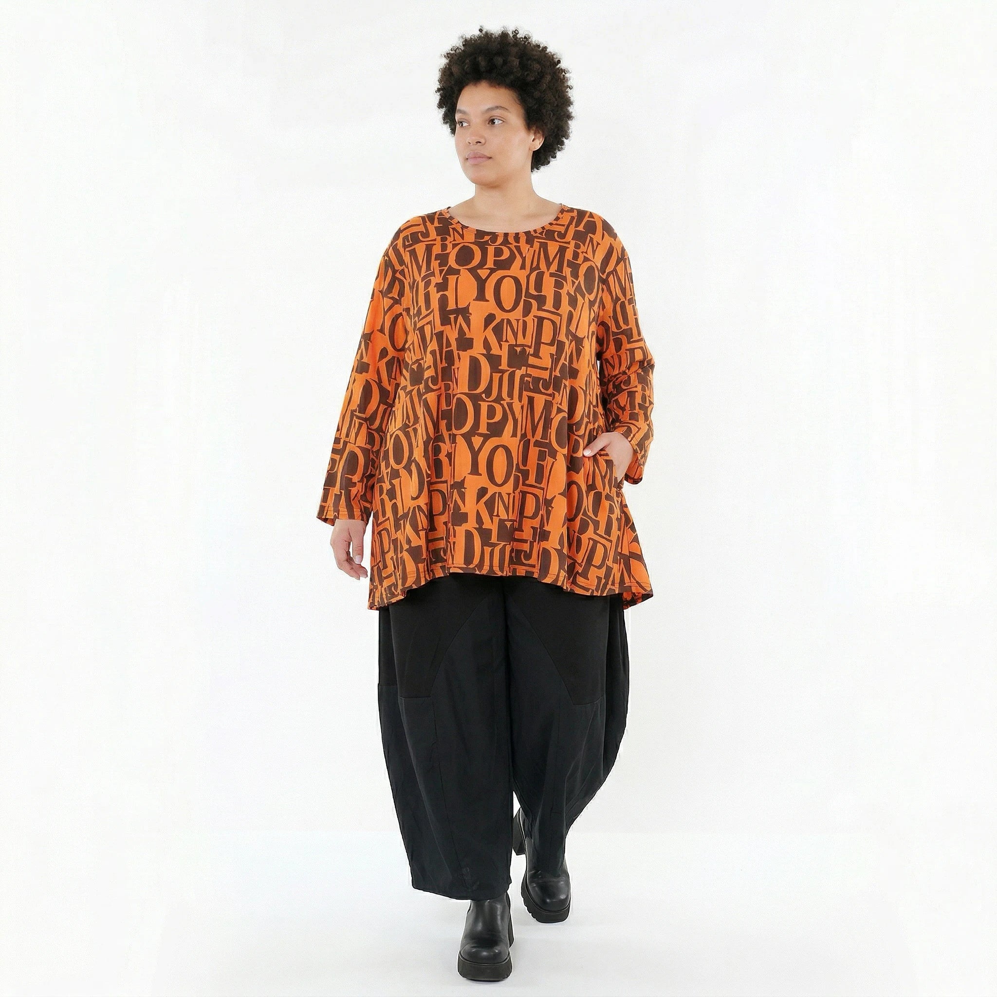 AKH Fashion Shirt in Glocken-Form, aus Viskose, 1501892, Orange/Braun, Buchstaben, Schick
