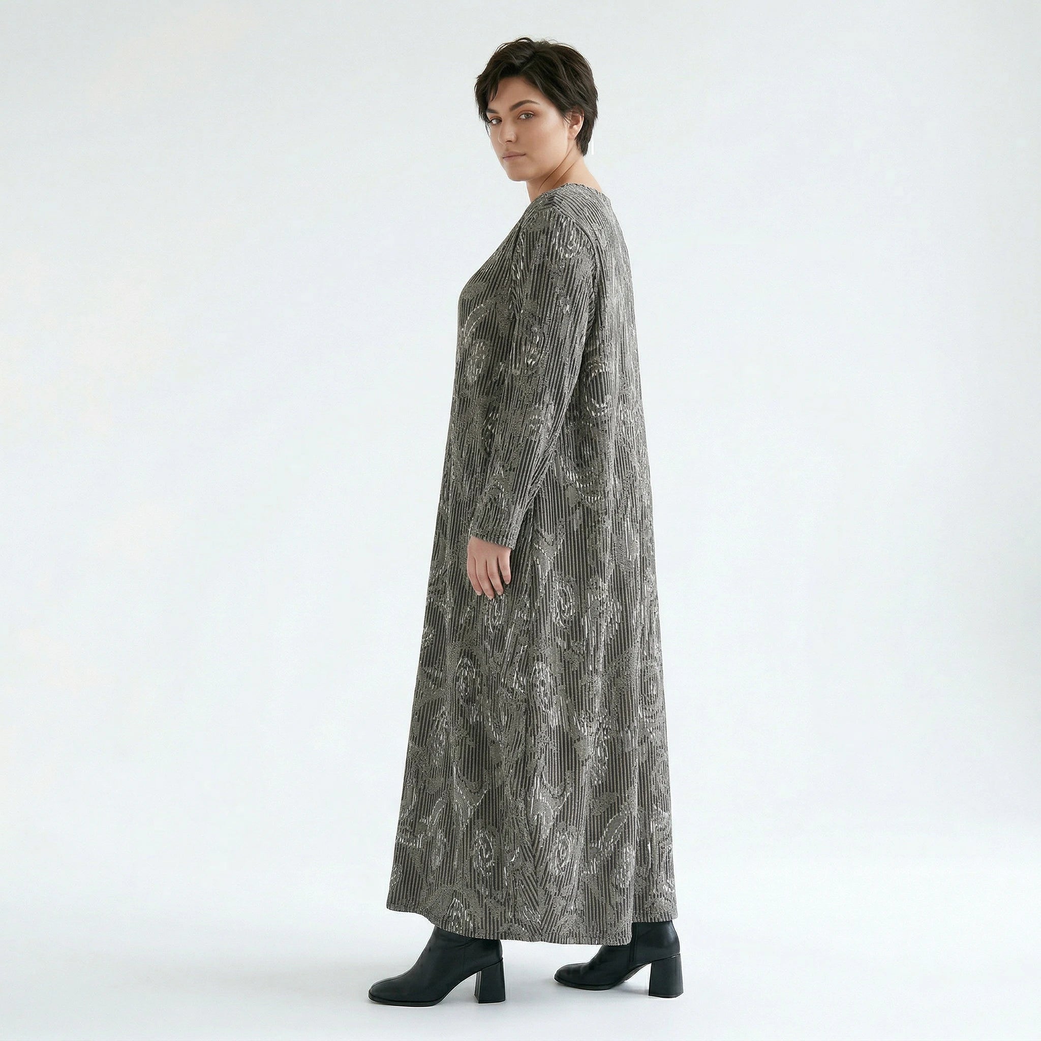 Ballonkleid von AKH Fashion aus Materialmix, 1501926, Grau/Schwarz/Weiß, Vichy-Streifen