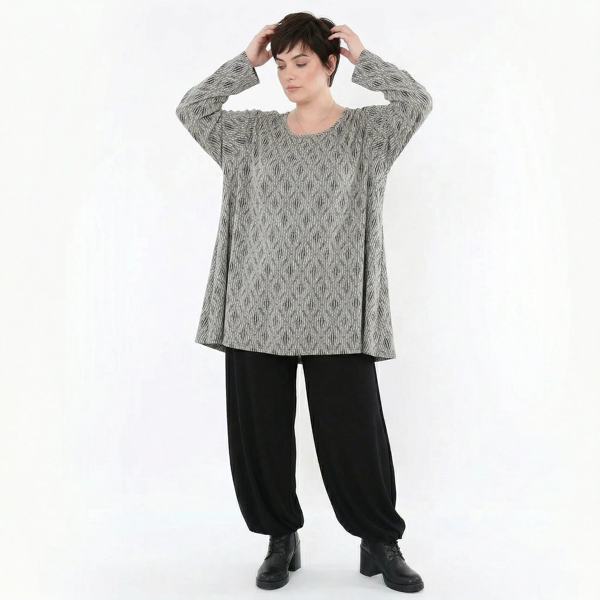 A-Form Bigshirt von AKH Fashion aus Materialmix, 1500593, Hellgrau/Schwarz/Weiß, Schick