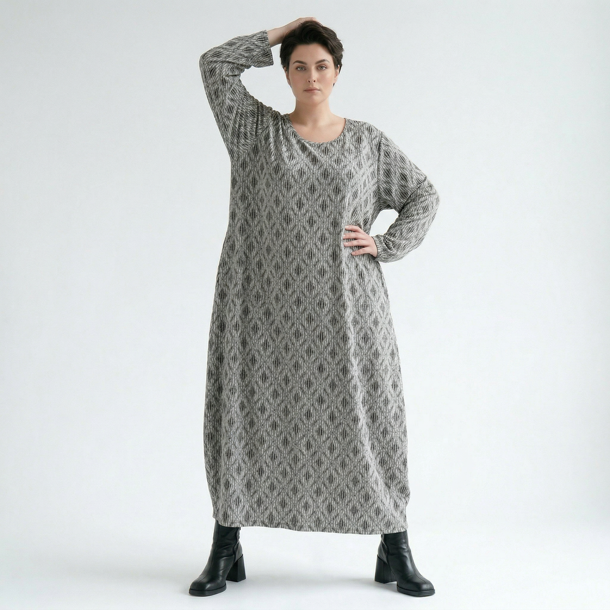 Ballonkleid von AKH Fashion aus Materialmix, 1501926, Hellgrau/Schwarz/Weiß, Schick