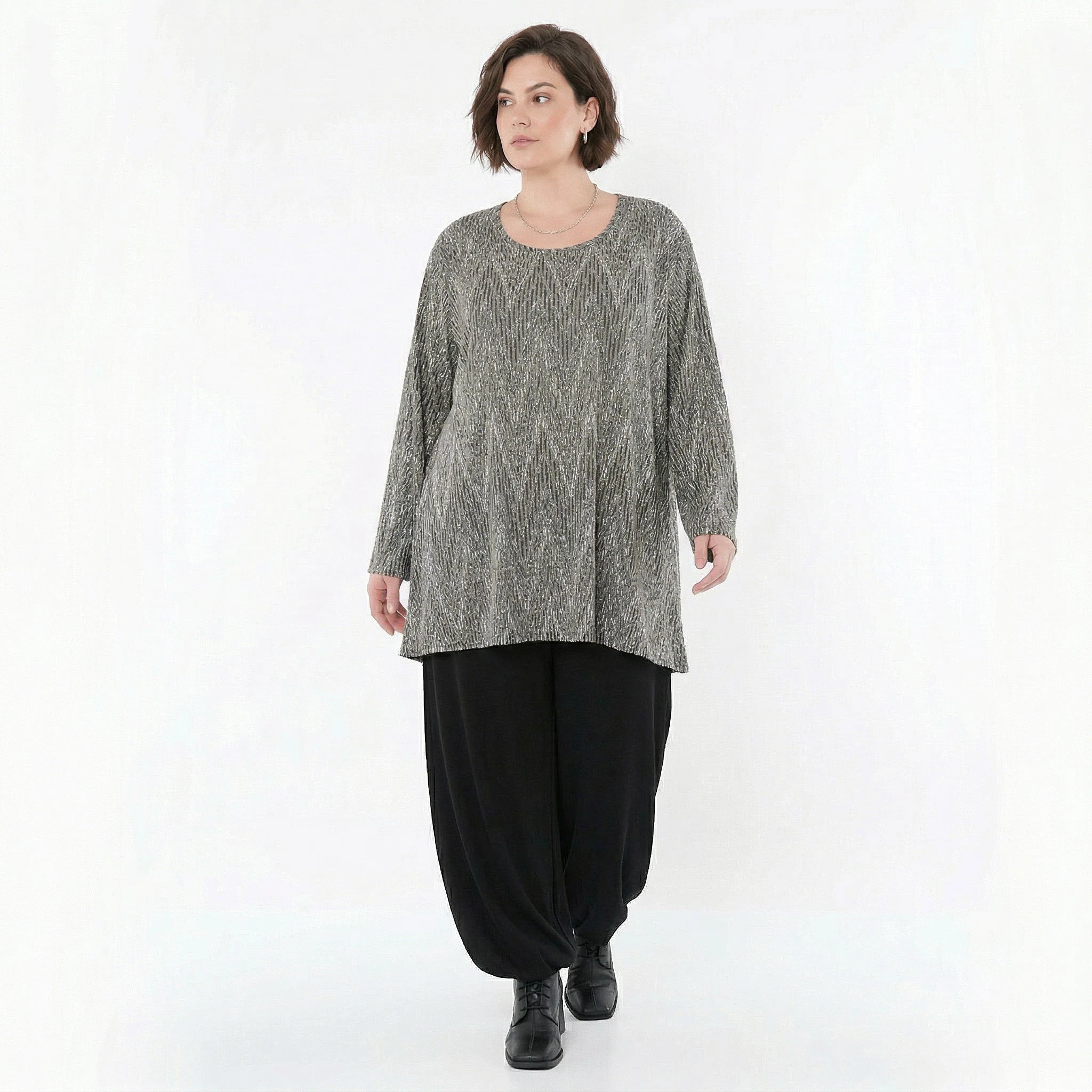 A-Form Bigshirt von AKH Fashion aus Materialmix, 1526.00593, Grau/Schwarz/Weiß, Schick