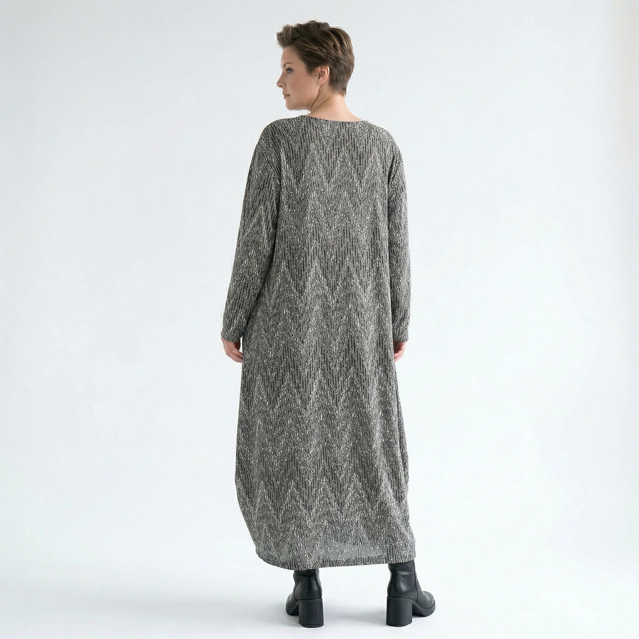 Ballonkleid von AKH Fashion aus Materialmix, 1526.01926, Grau/Schwarz/Weiß, Schick