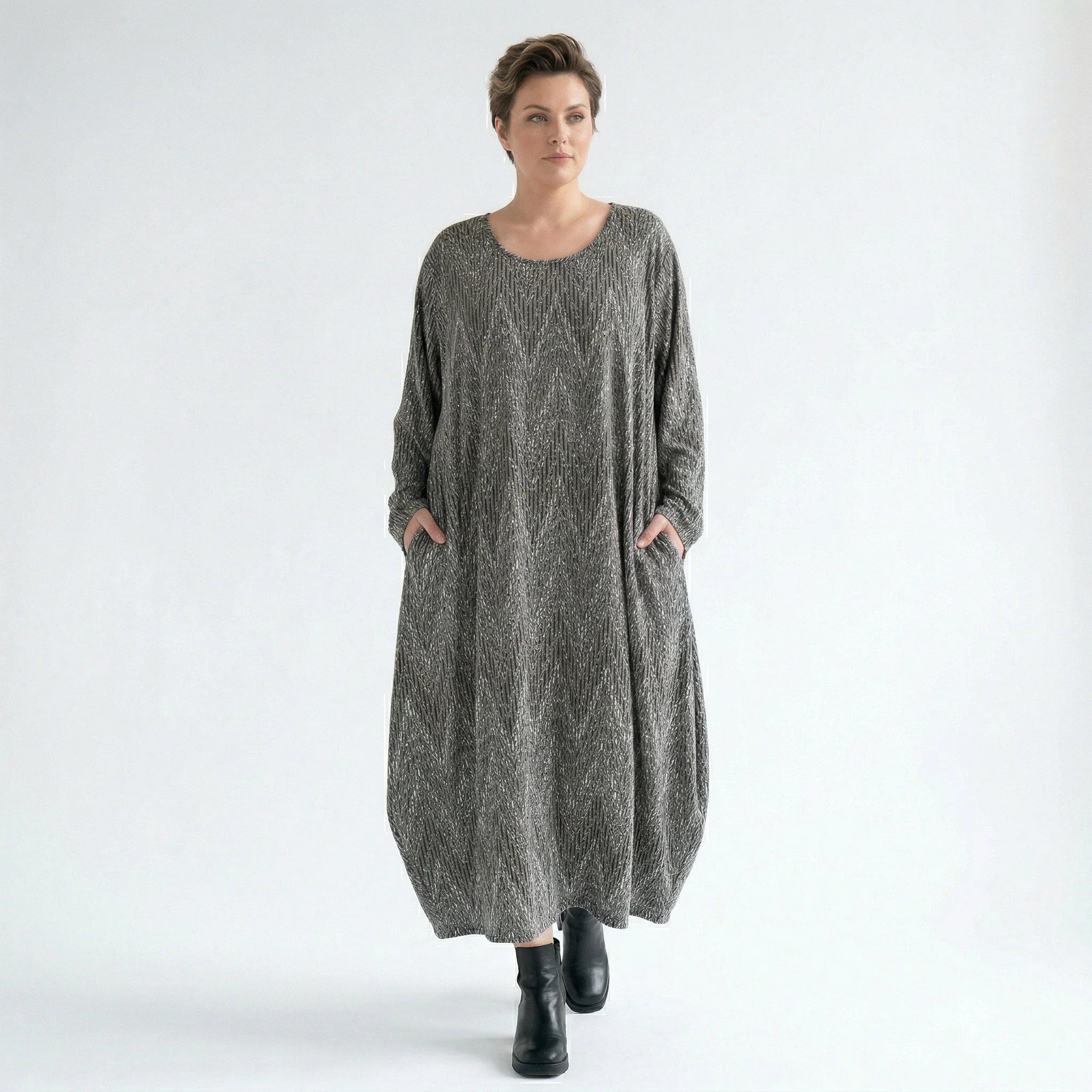 Ballonkleid von AKH Fashion aus Materialmix, 1526.01926, Grau/Schwarz/Weiß, Schick