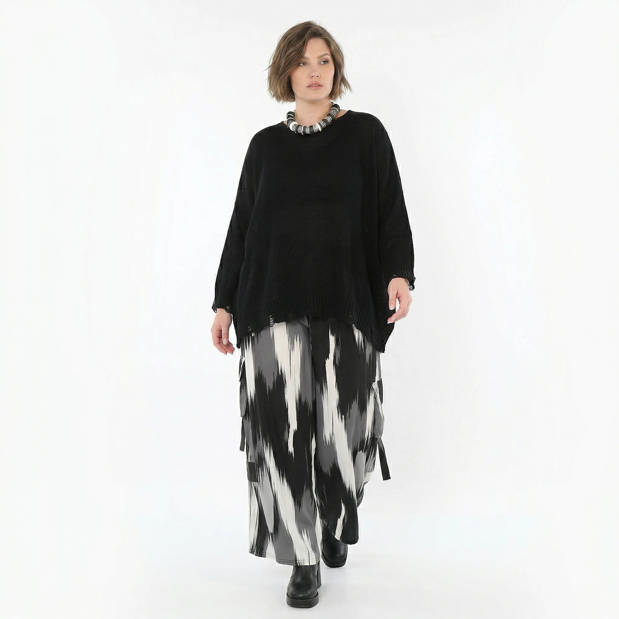 AKH Fashion Hose in gerader Form, aus Viskose, 1530.07125, Schwarz/Grau/Weiß, Schick