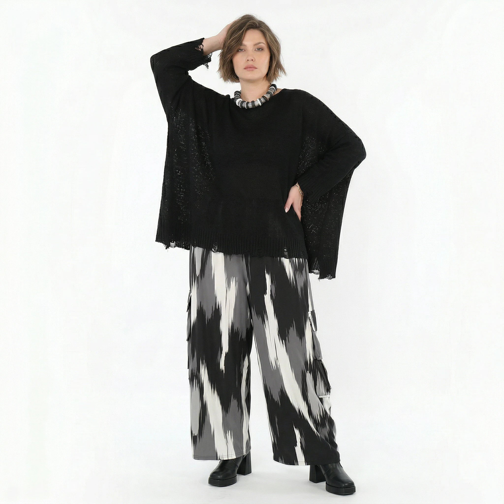 AKH Fashion Hose in gerader Form, aus Viskose, 1530.07125, Schwarz/Grau/Weiß, Schick