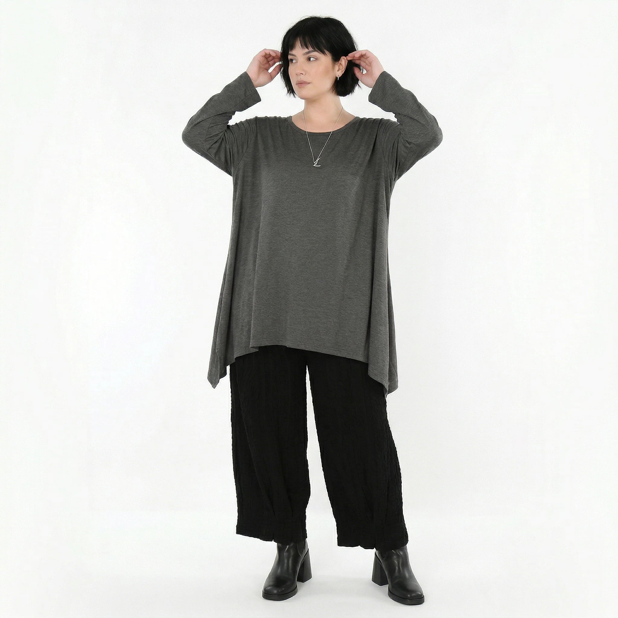 A-Form Bigshirt von AKH Fashion aus Viskose, 1531.01019, Anthrazit, Ausgefallen, Zeitlos