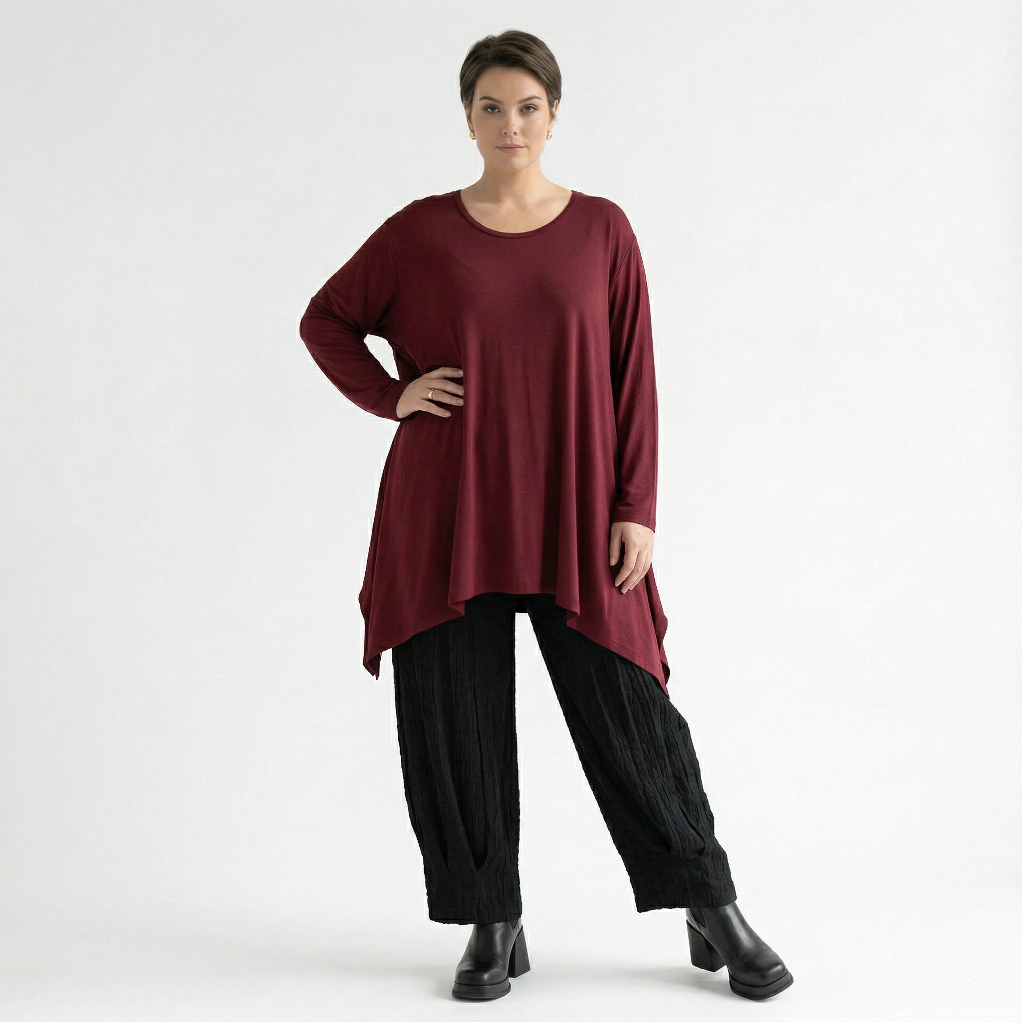 A-Form Bigshirt von AKH Fashion aus Viskose, 1531.01019, Burgundy, Ausgefallen, Zeitlos