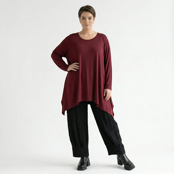 A-Form Bigshirt von AKH Fashion aus Viskose, 1531.01019, Burgundy, Ausgefallen, Zeitlos