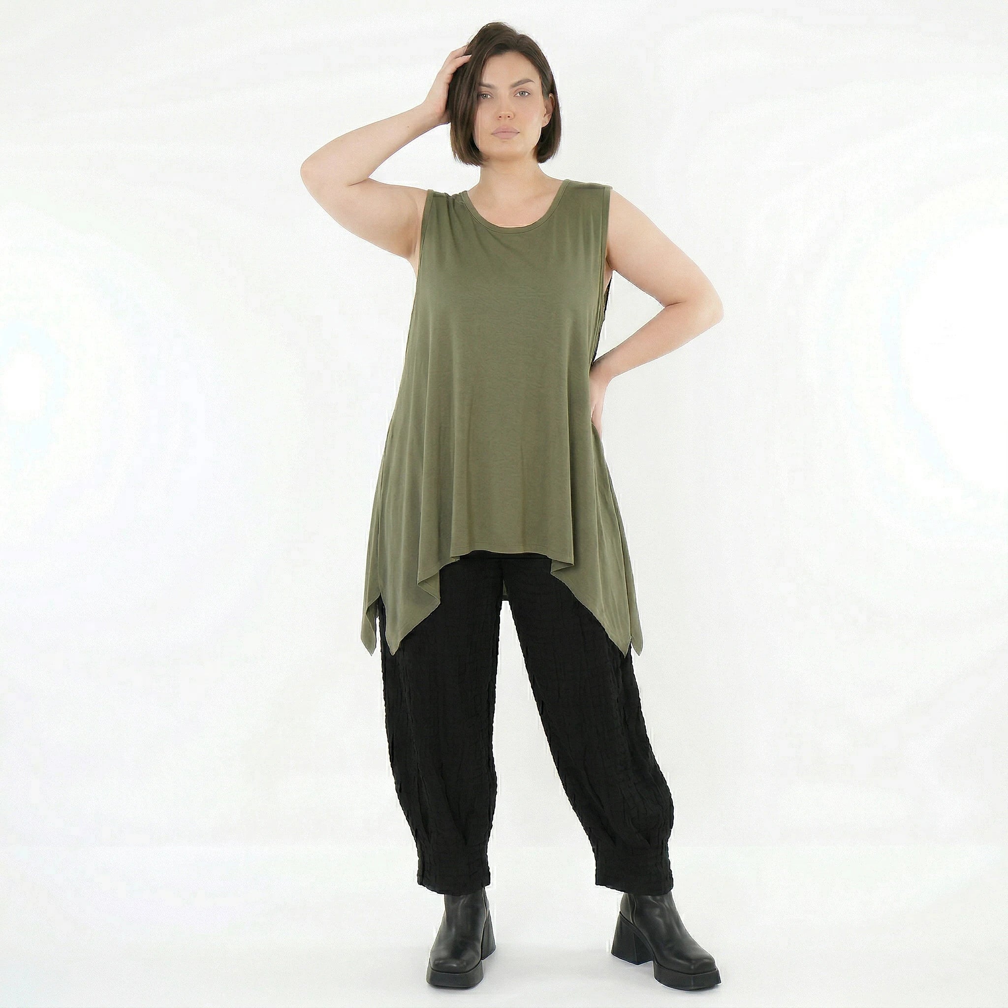 A-Form Top von AKH Fashion aus Viskose, 1531.03071, Olive, Ausgefallen, Zeitlos, Schick
