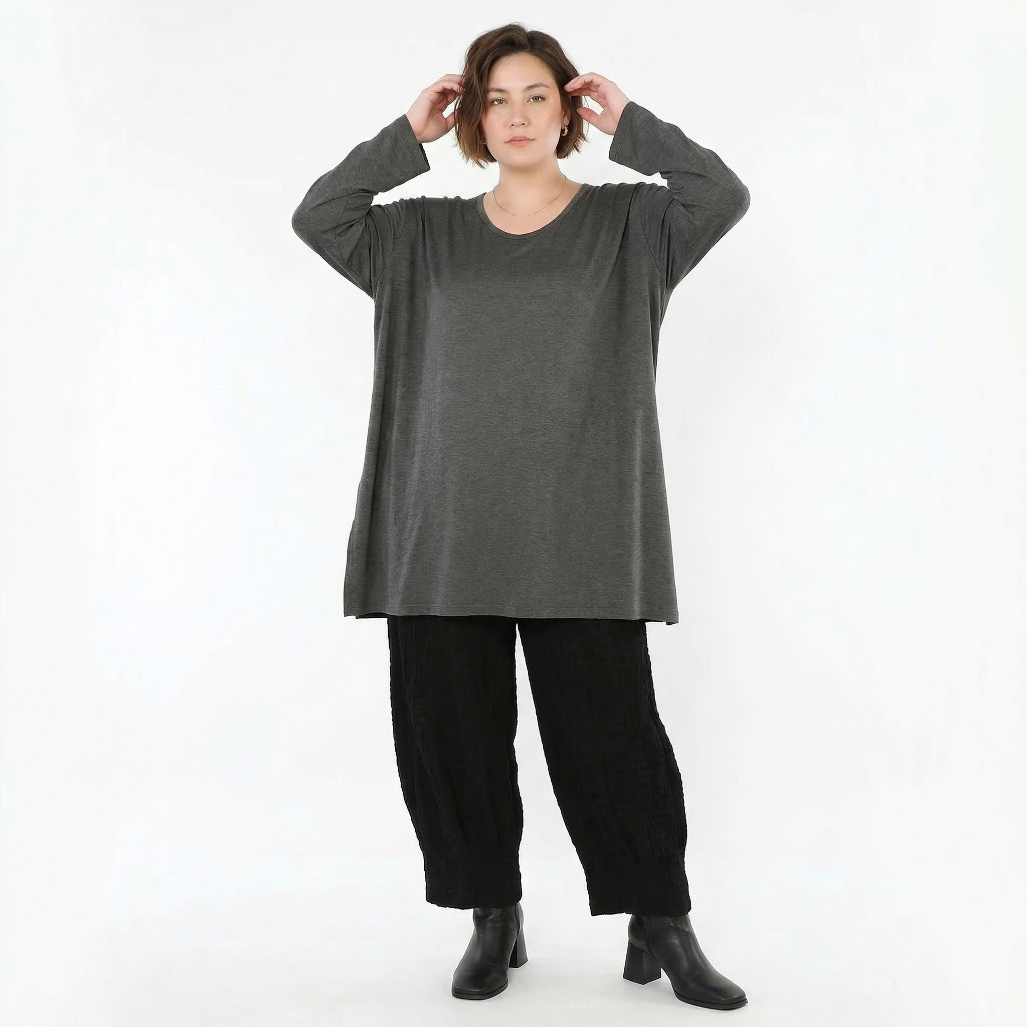 AKH Fashion Bigshirt in gerader Form, aus Viskose, 1531.07054, Anthrazit, Ausgefallen, Schick