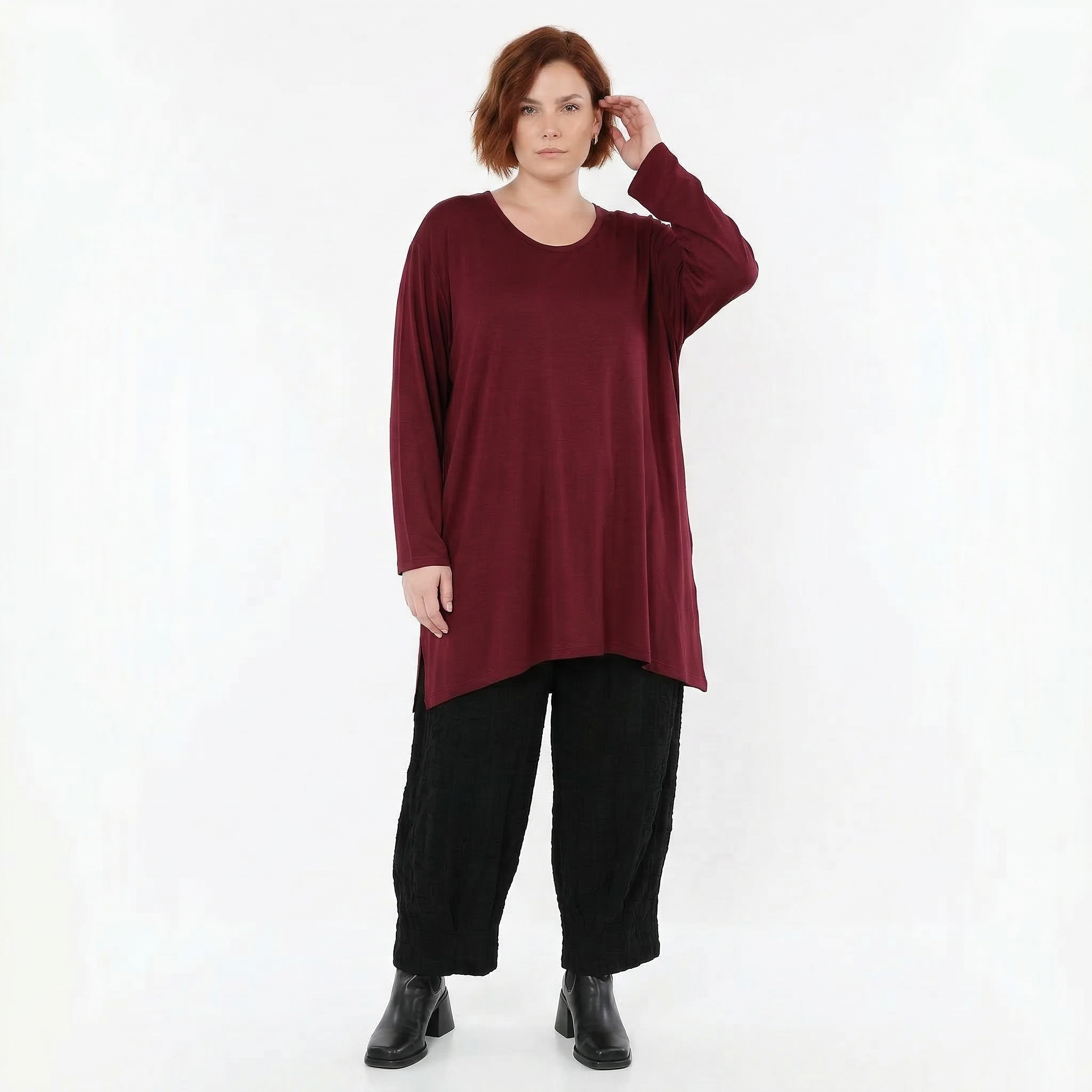 AKH Fashion Bigshirt in gerader Form, aus Viskose, 1531.07054, Burgundy, Ausgefallen, Zeitlos