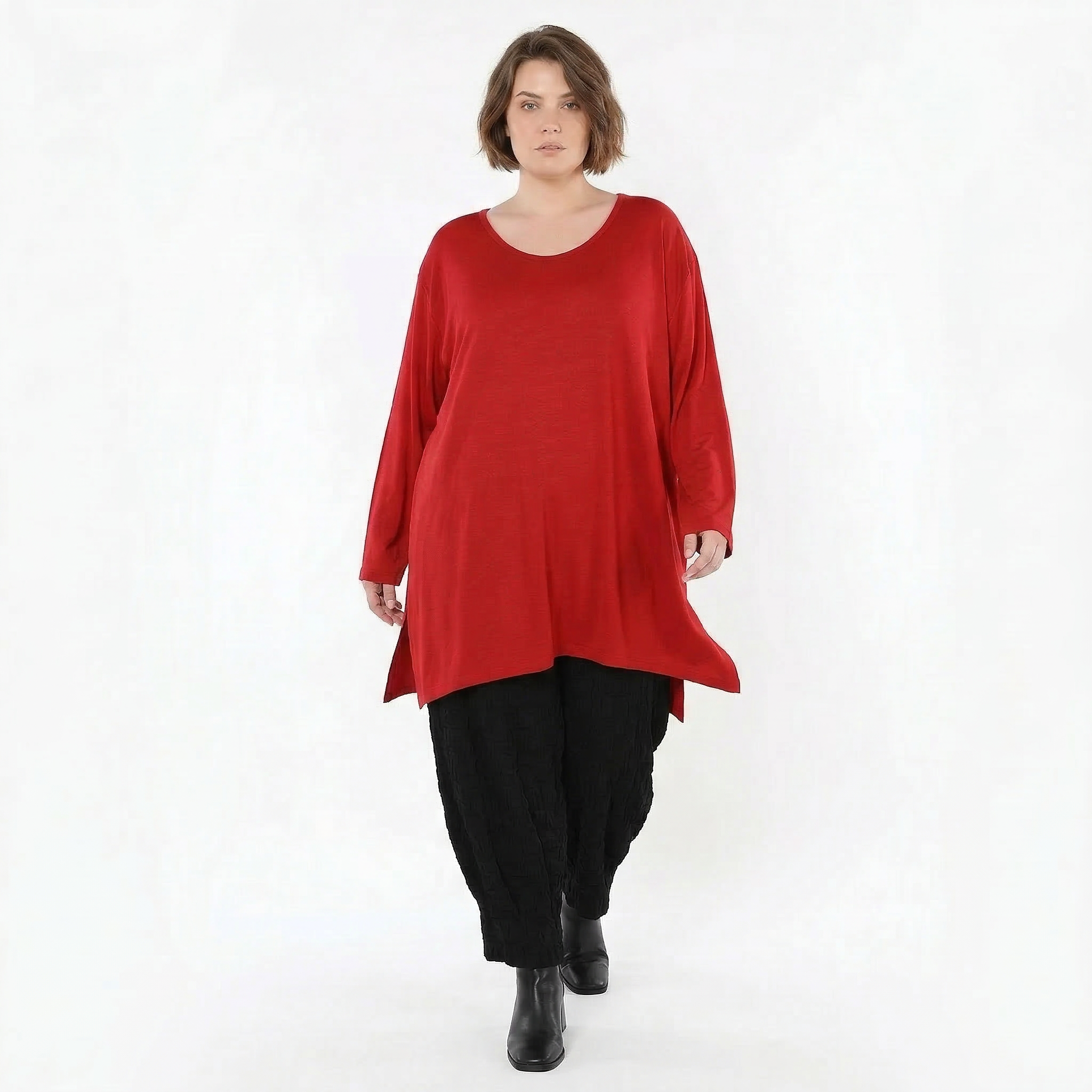AKH Fashion Bigshirt in gerader Form, aus Viskose, 1531.07054, Dunkelrot, Ausgefallen, Schick
