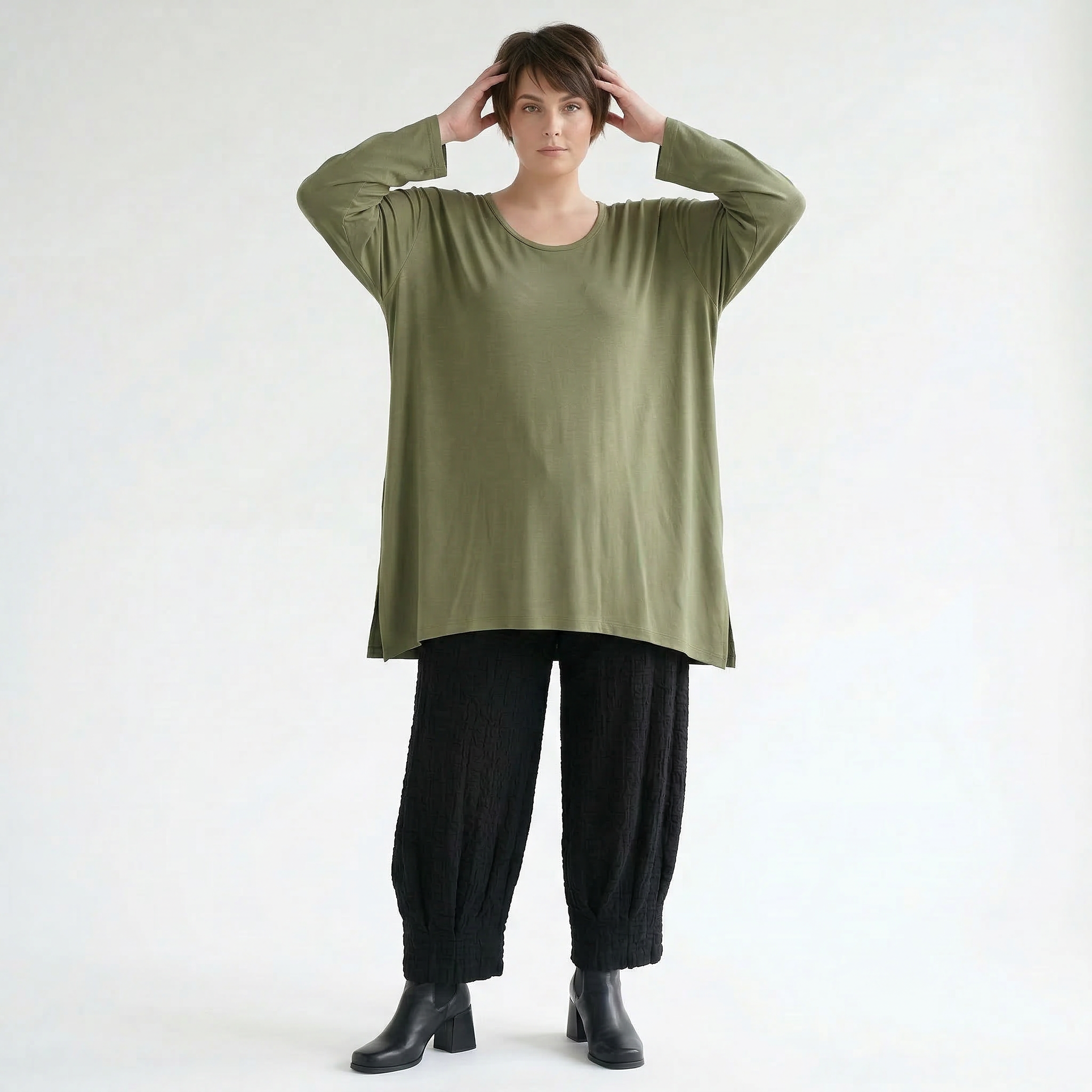 AKH Fashion Bigshirt in gerader Form, aus Viskose, 1531.07054, Olive, Ausgefallen, Zeitlos